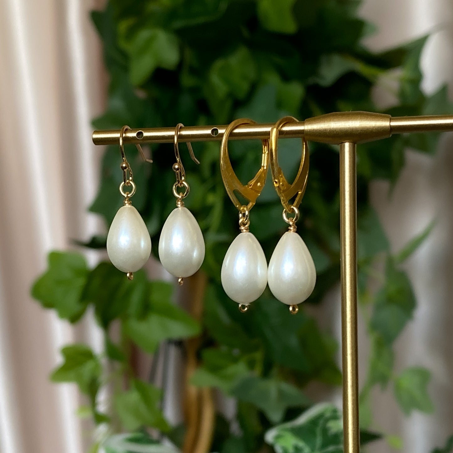 Venus II ~ Glass Pearl & Gold Overlay Drops