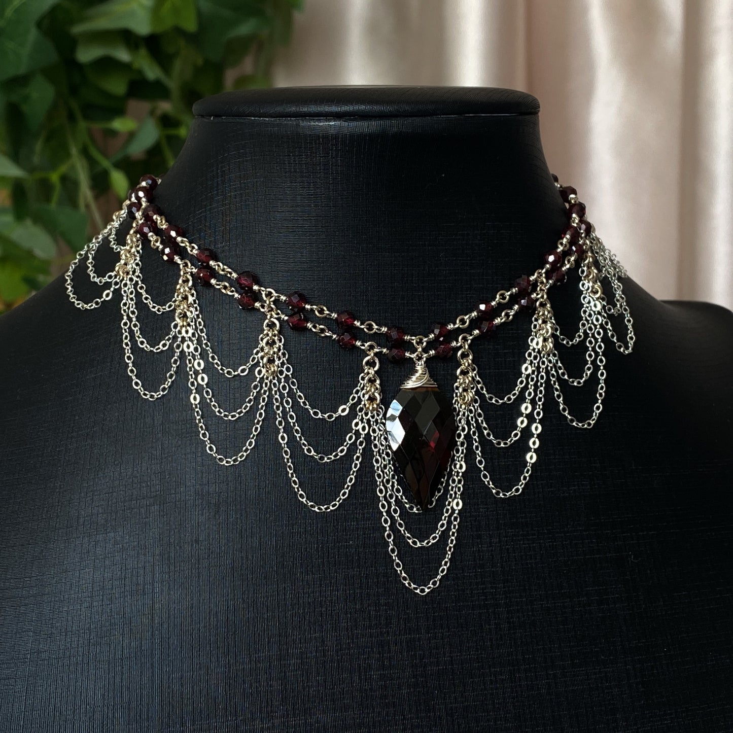 Persephone ~ Garnet & Argentium 2-Strand Chandelier Choker