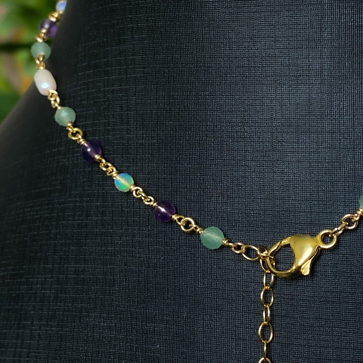Summer Garden ~ Amethyst, Aventurine, Ethiopian Opal, Vintage Faux Pearl and 14k Gold Filled Choker