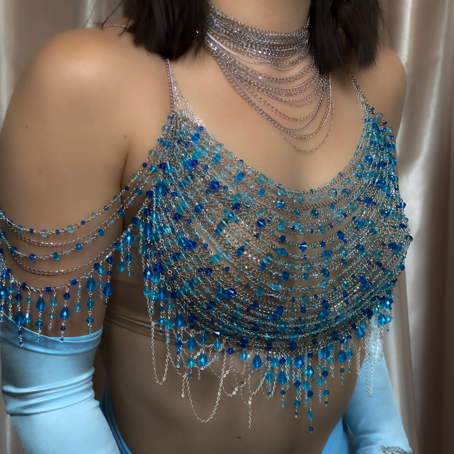 Calypso ~ Topaz, Glass, & Rhodium Overlay Water Nymph Bralette