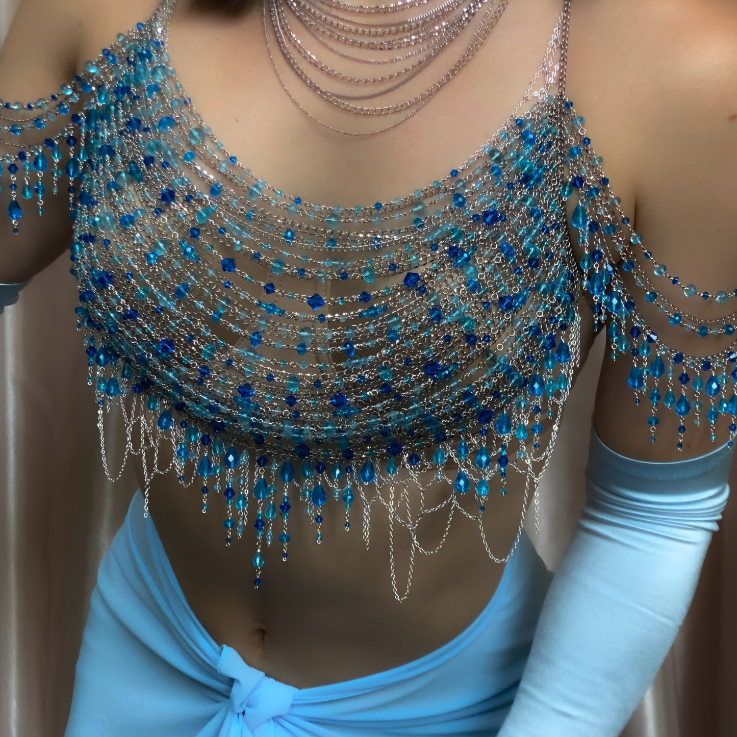 Calypso ~ Topaz, Glass, & Rhodium Overlay Water Nymph Bralette
