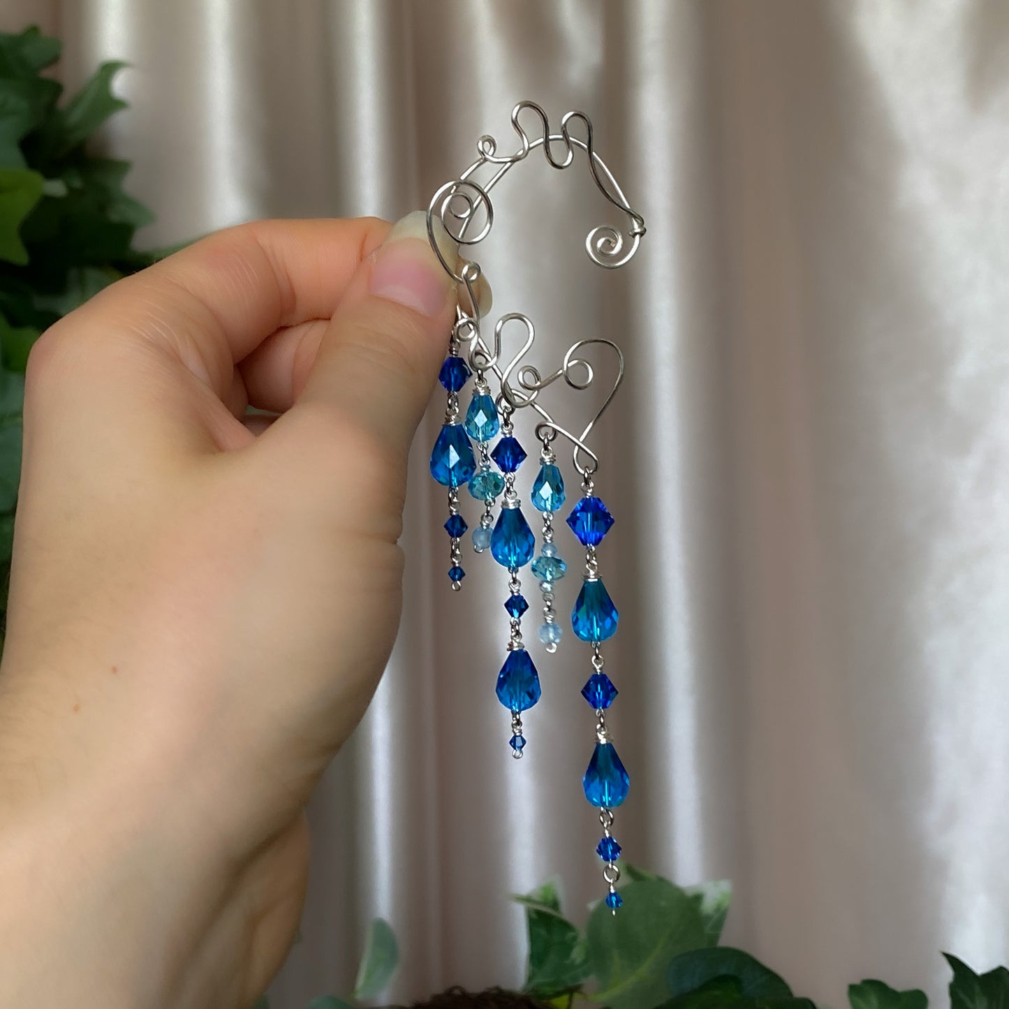 Calypso ~ Topaz, Glass, & Rhodium Overlay Water Nymph Ear Cuffs