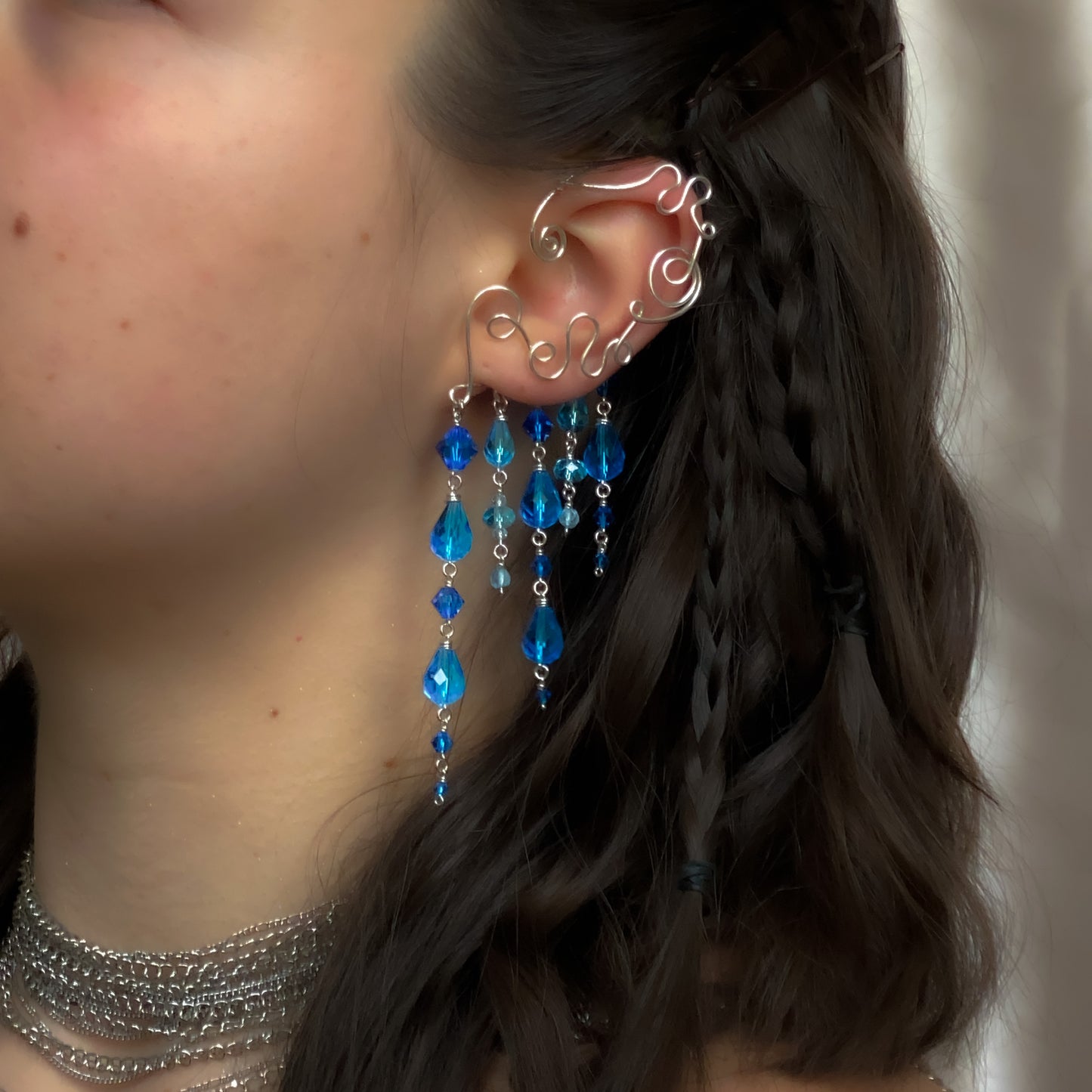Calypso ~ Topaz, Glass, & Rhodium Overlay Water Nymph Ear Cuffs