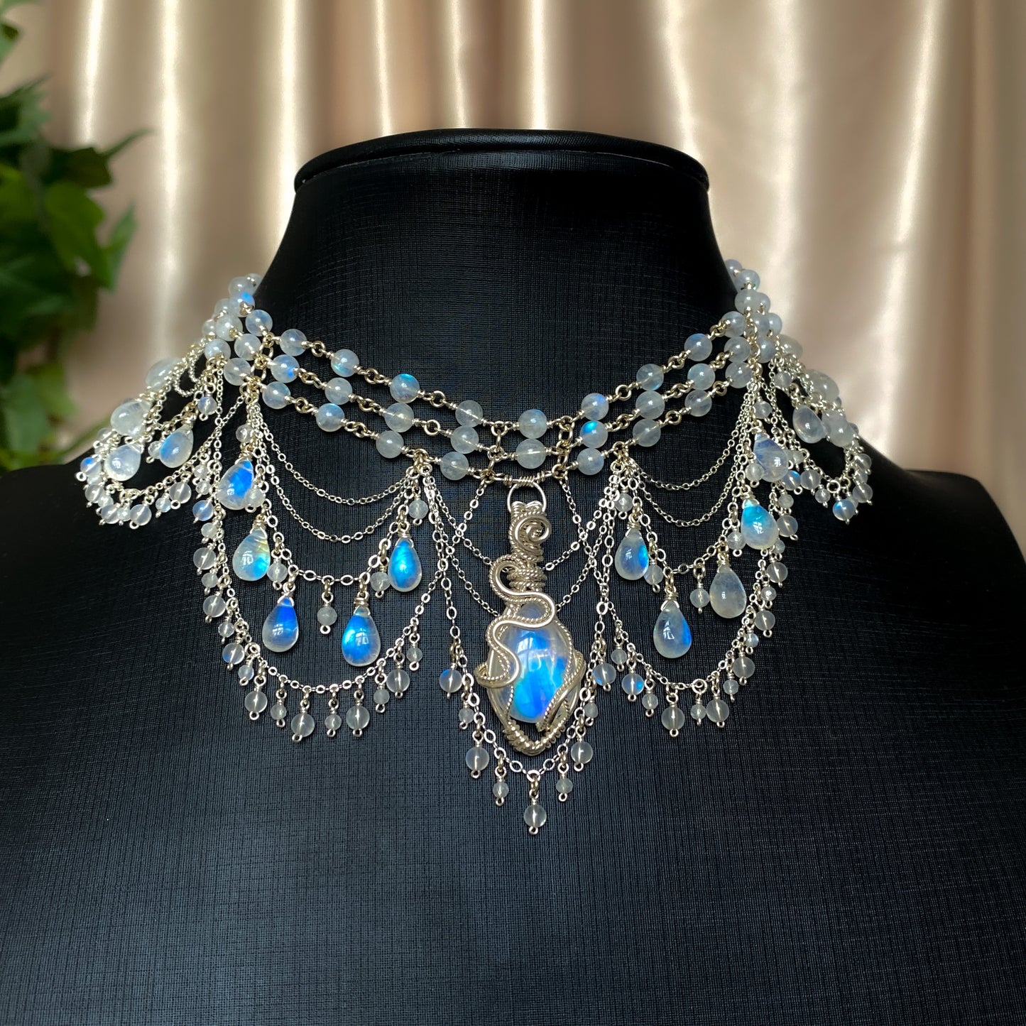Alice ~ Moonstone & Argentium 3-Strand Chandelier Choker