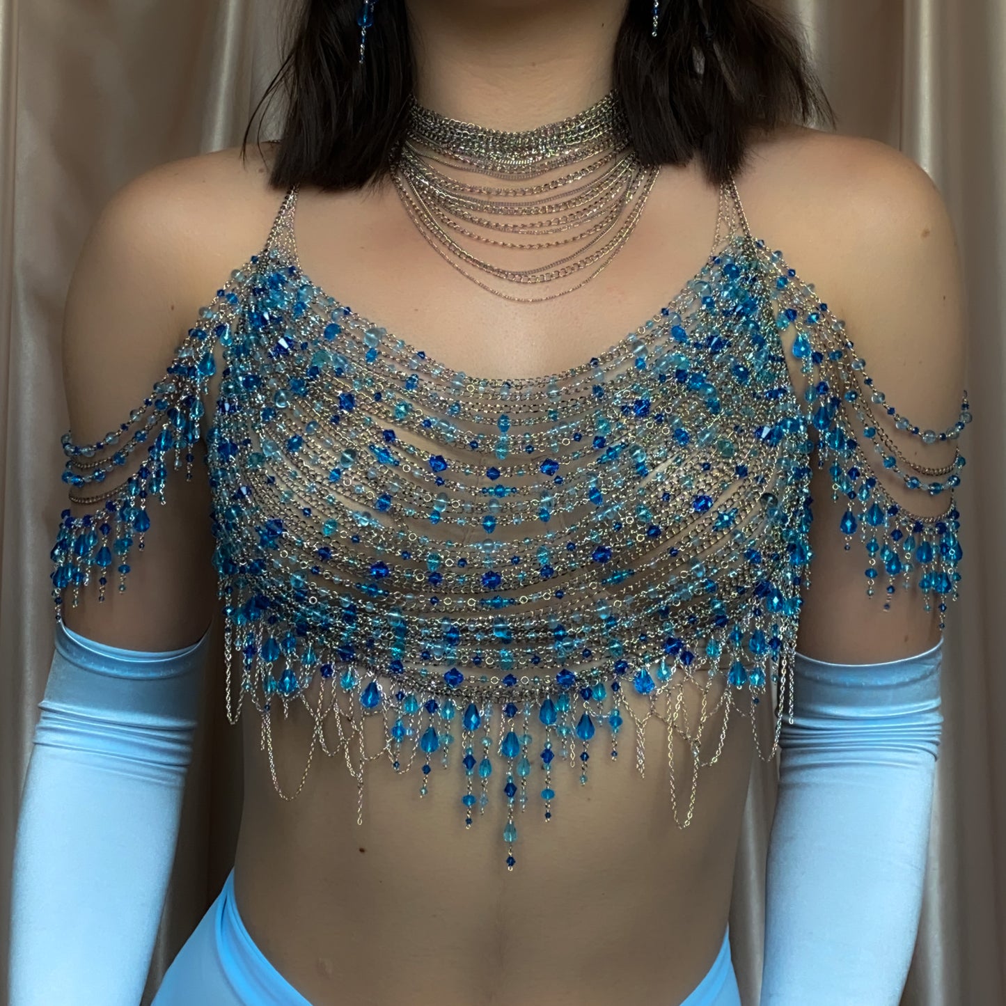 Calypso ~ Topaz, Glass, & Rhodium Overlay Water Nymph Bralette