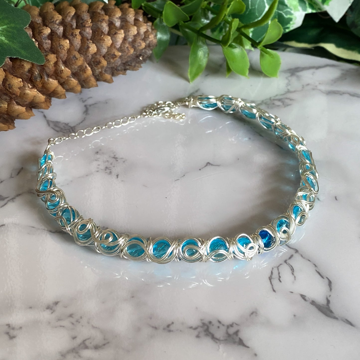 Sea Nymph ~ Glass Bead & Silver Overlay Wire Wrapped Cuff Choker