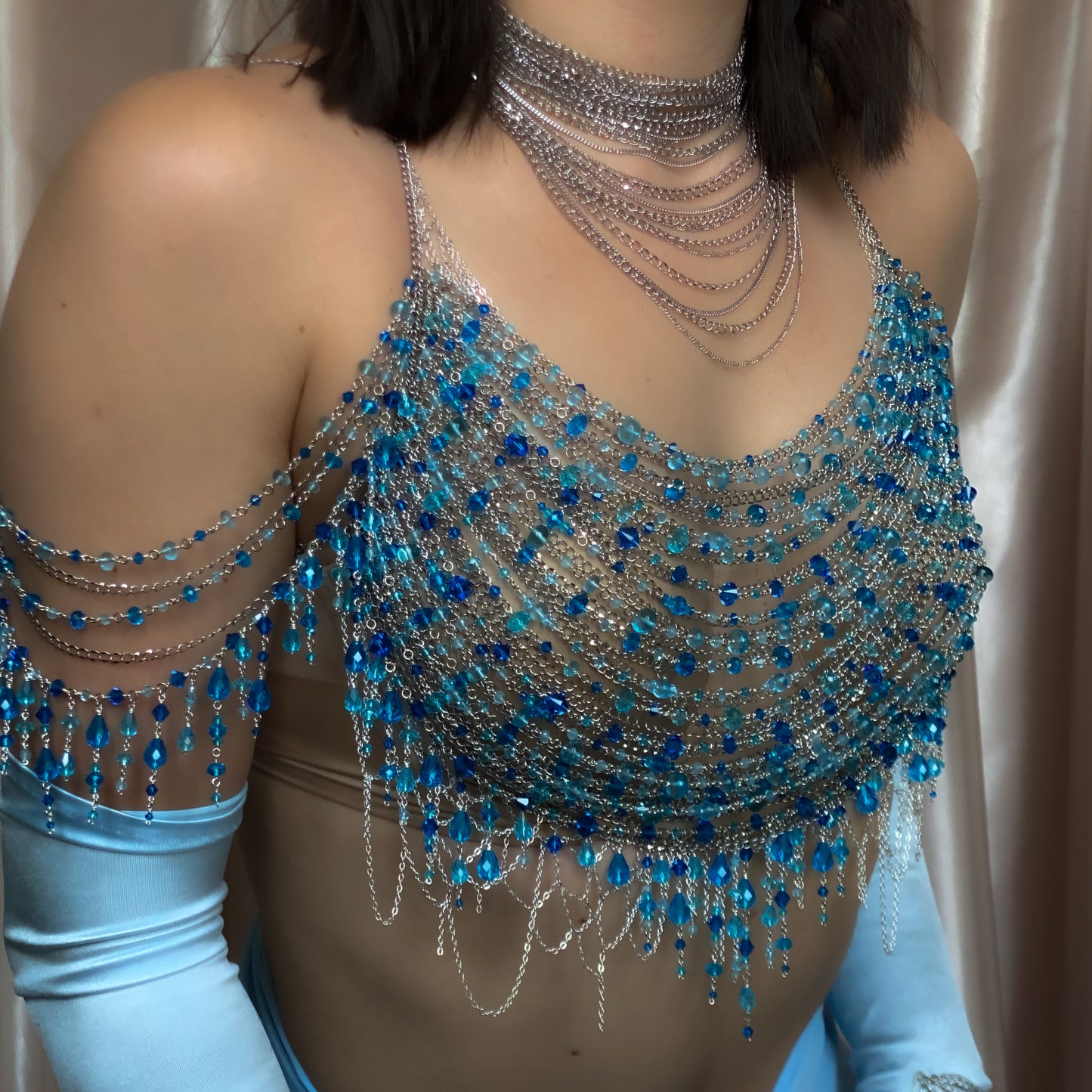 Calypso ~ Topaz, Glass, & Rhodium Overlay Water Nymph Bralette