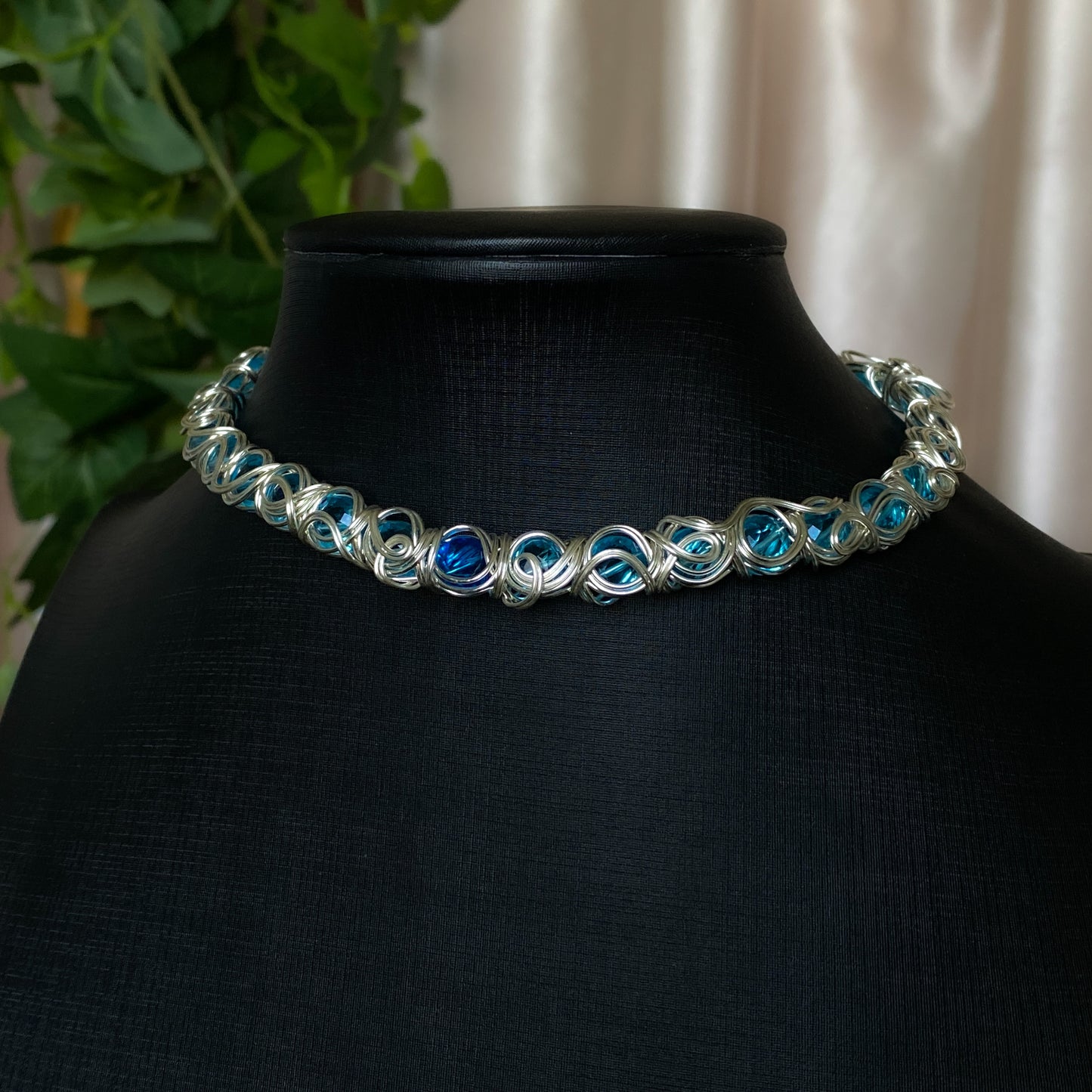Sea Nymph ~ Glass Bead & Silver Overlay Wire Wrapped Cuff Choker