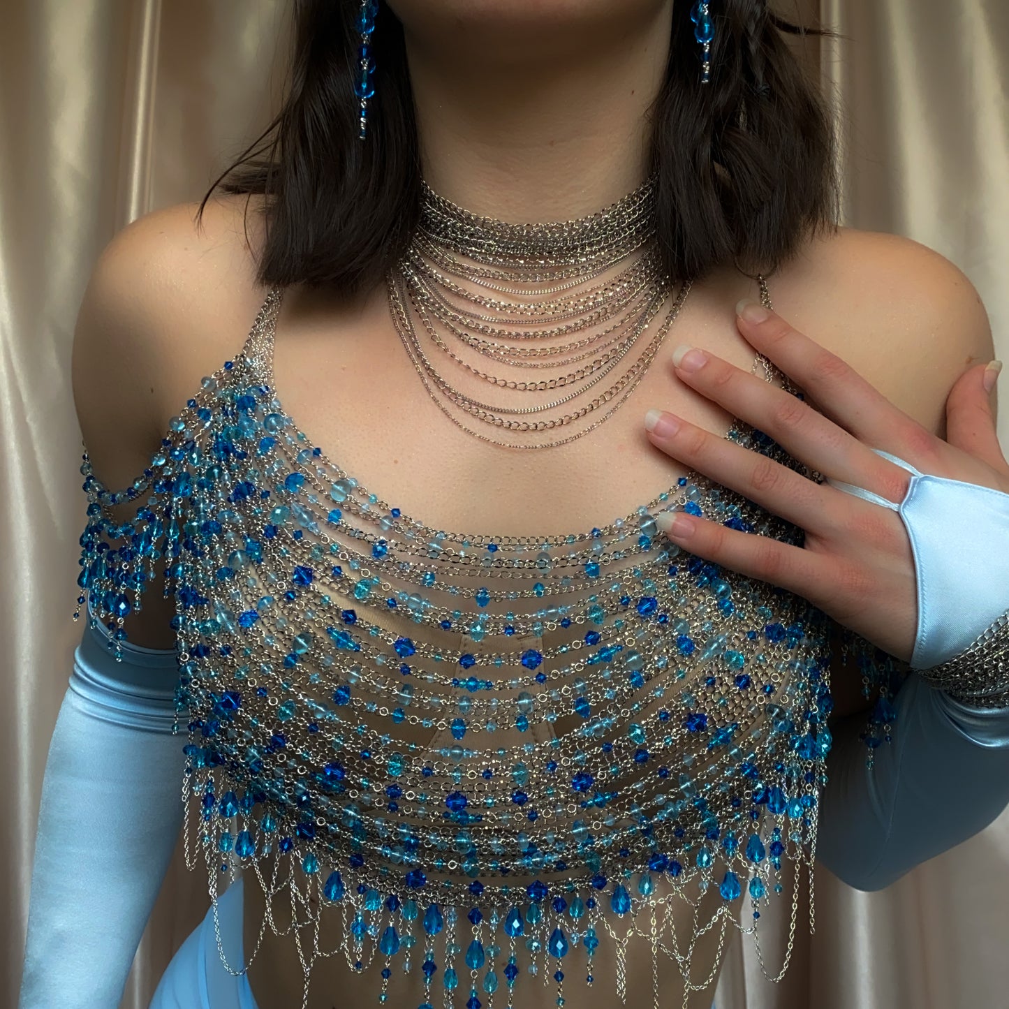 Calypso ~ Topaz, Glass, & Rhodium Overlay Water Nymph Bralette