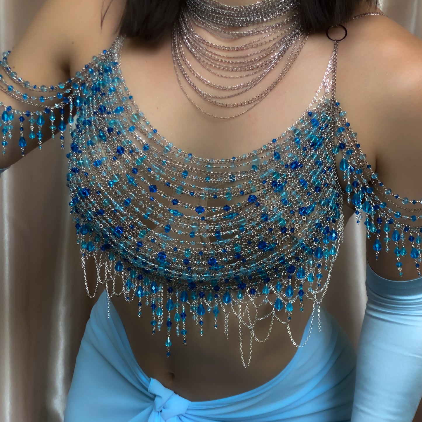 Calypso ~ Topaz, Glass, & Rhodium Overlay Water Nymph Bralette