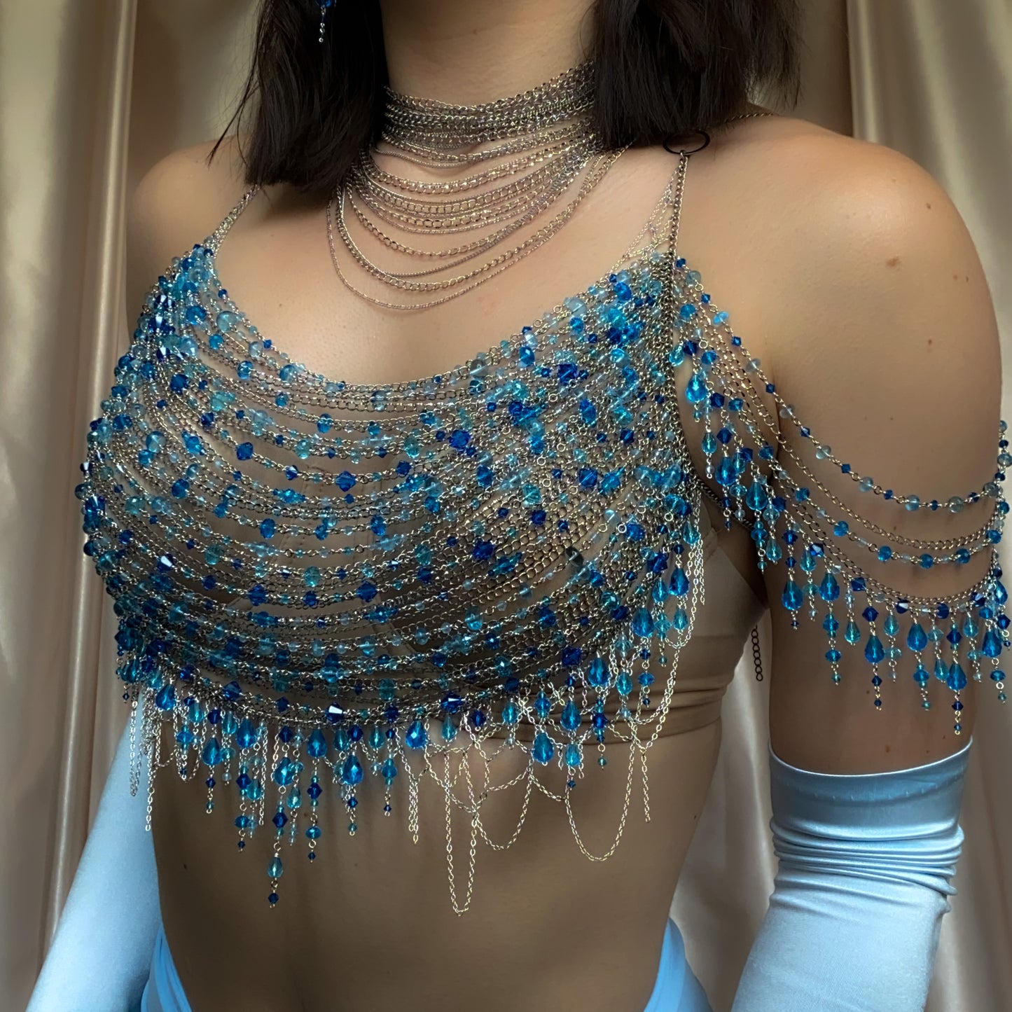 Calypso ~ Topaz, Glass, & Rhodium Overlay Water Nymph Bralette