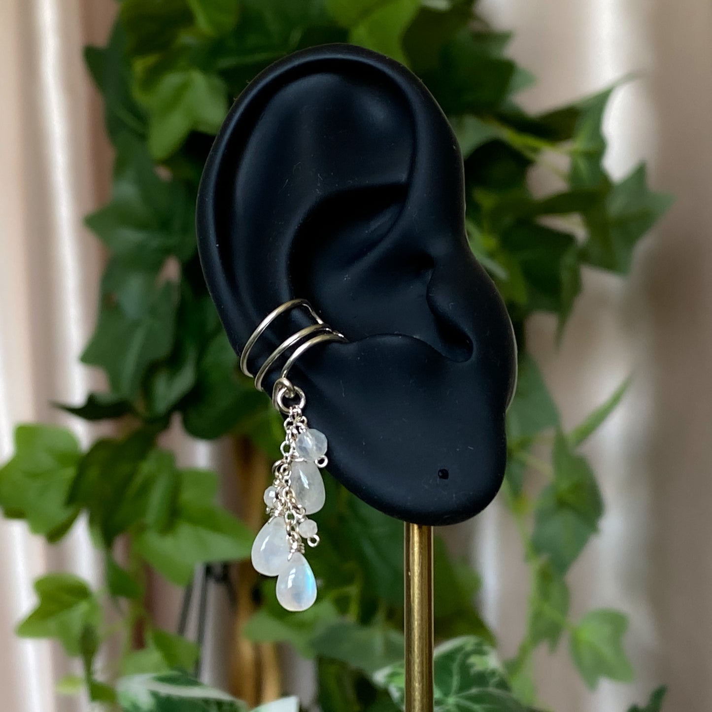 Alice ~ Moonstone & Argentium Layered Dangle Cuff