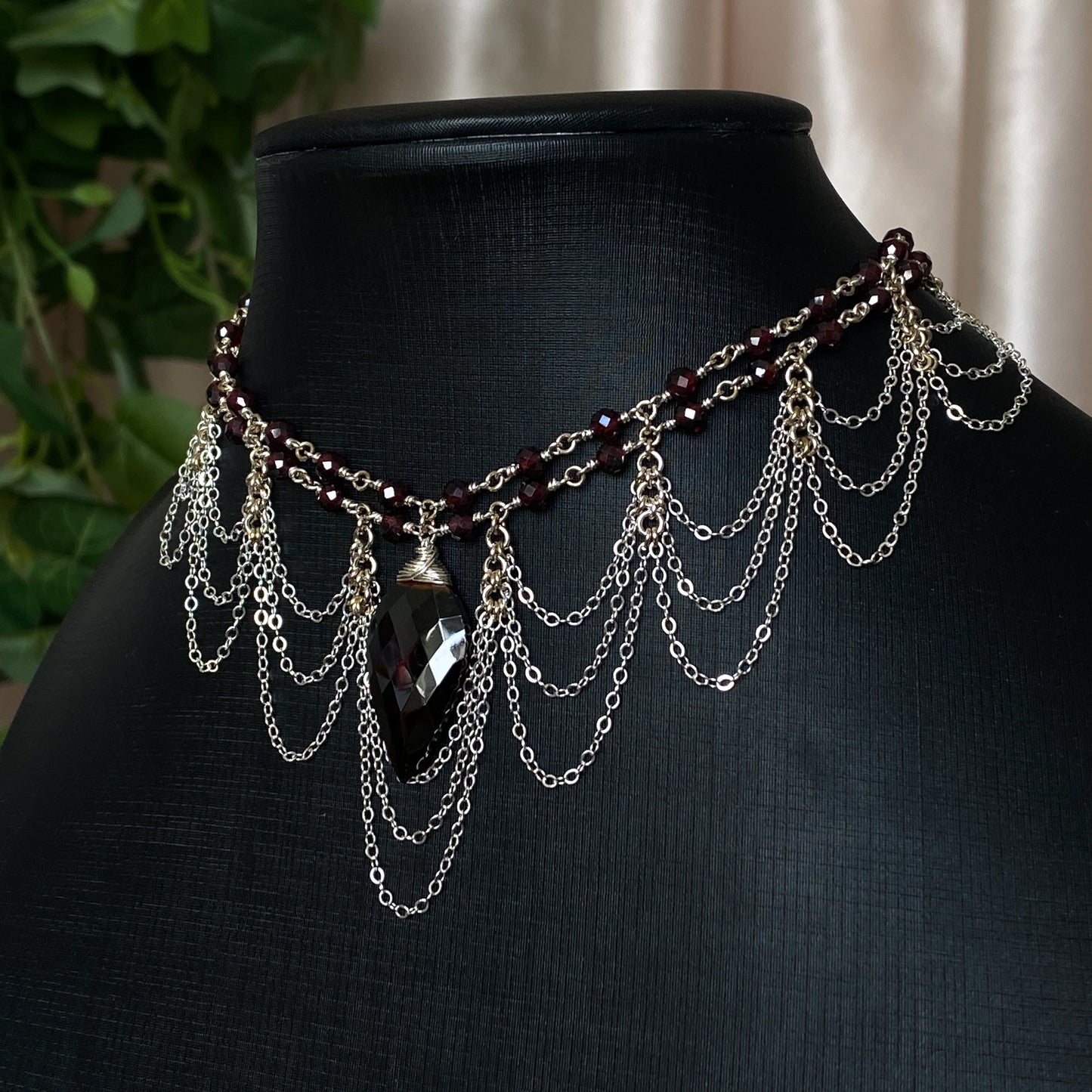 Persephone ~ Garnet & Argentium 2-Strand Chandelier Choker