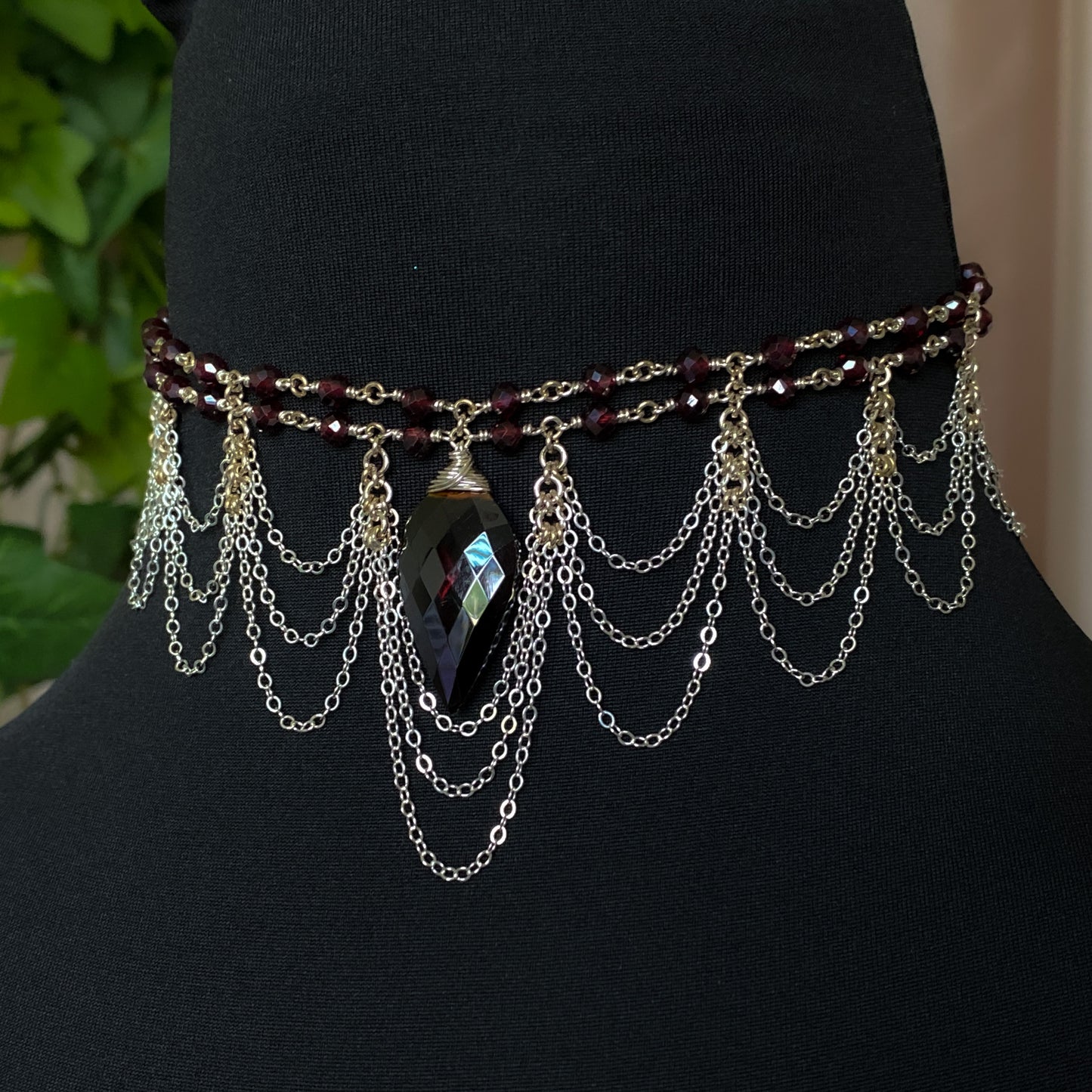 Persephone ~ Garnet & Argentium 2-Strand Chandelier Choker