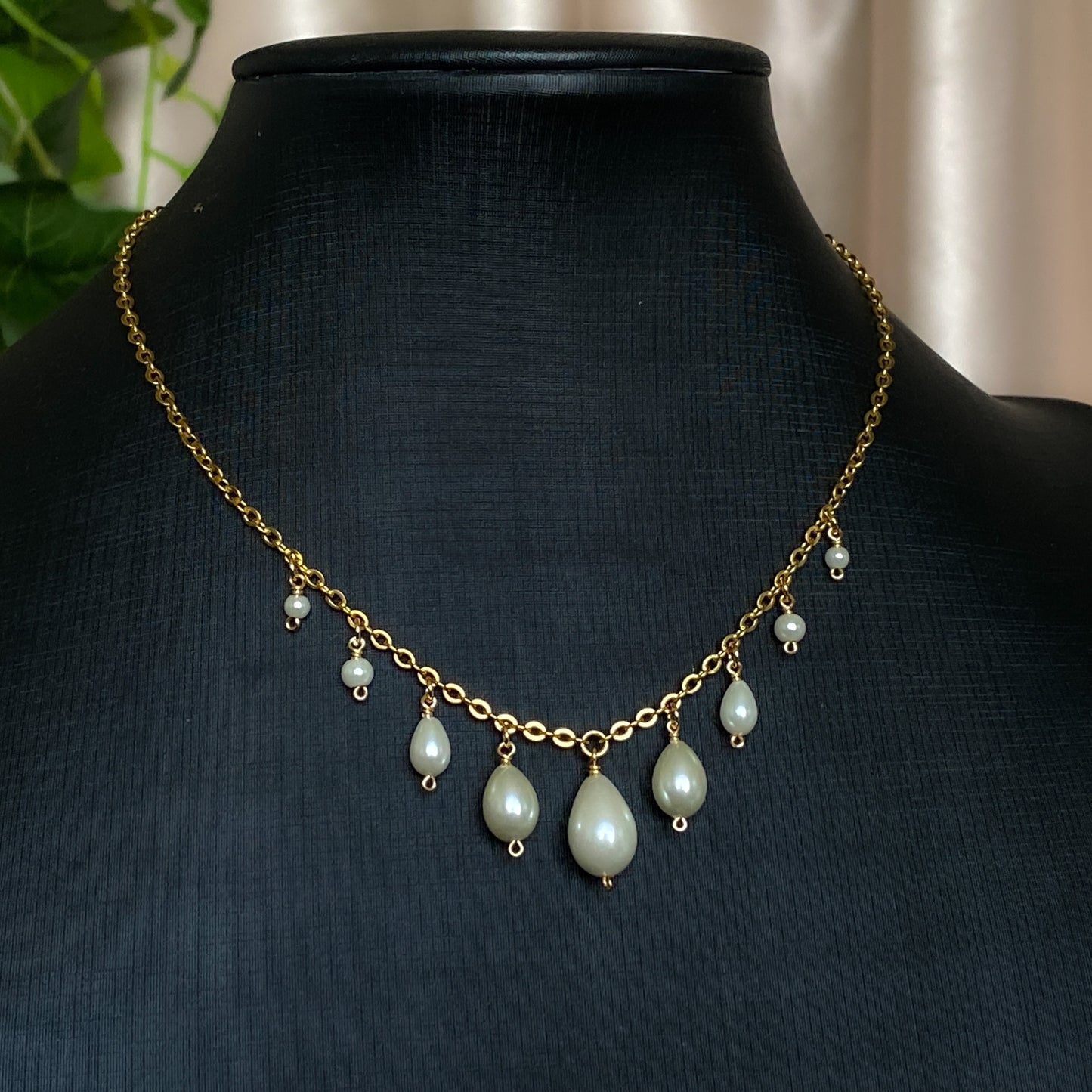 Venus II ~ Glass Pearl & Gold Overlay Dainty Charm Necklace