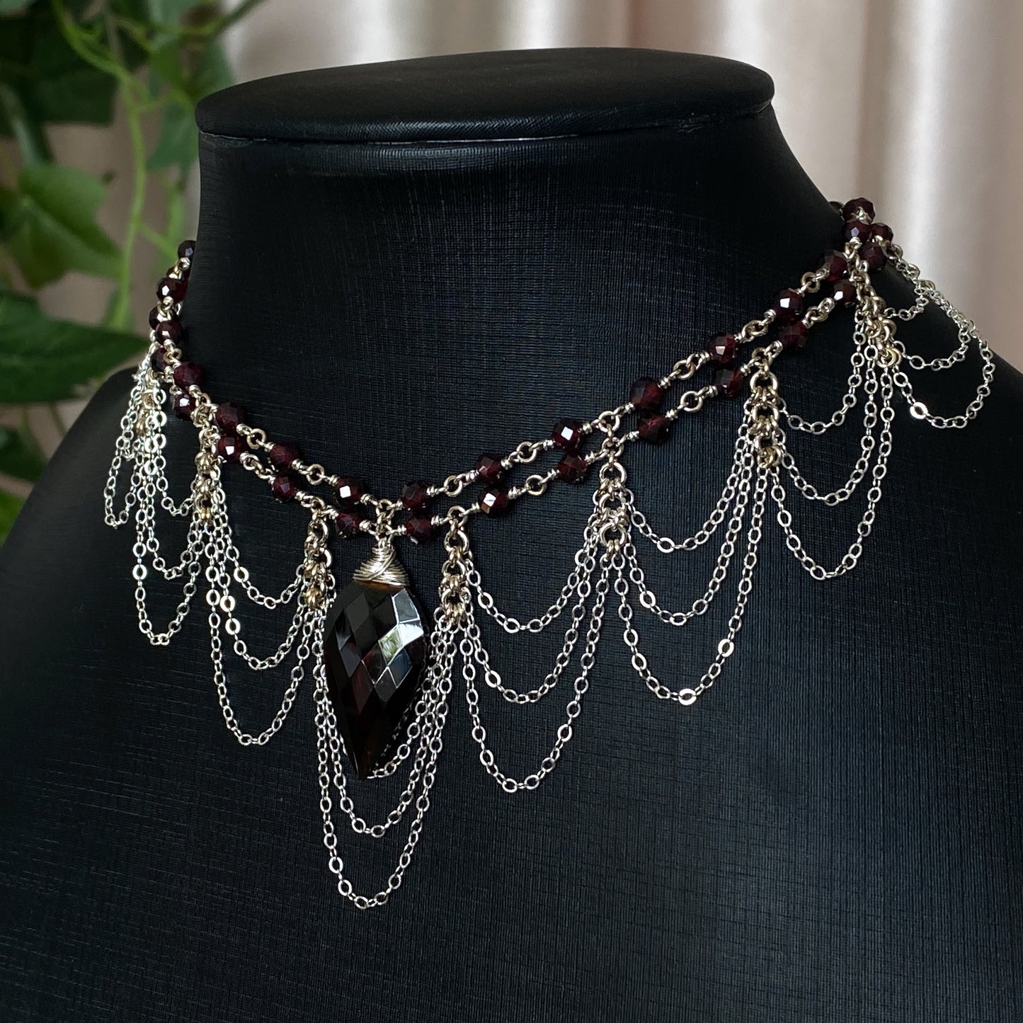 Persephone ~ Garnet & Argentium 2-Strand Chandelier Choker