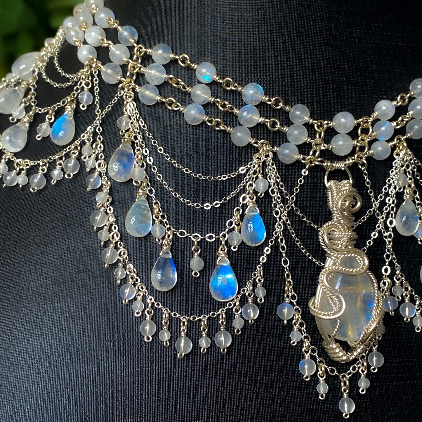 Alice ~ Moonstone & Argentium 3-Strand Chandelier Choker
