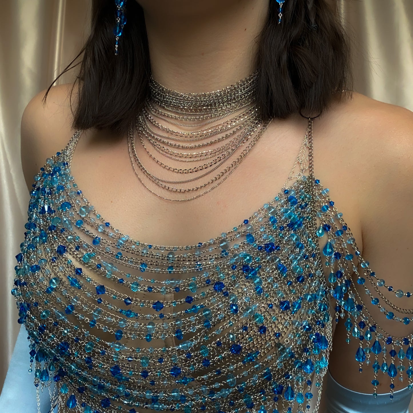 Calypso ~ Topaz, Glass, & Rhodium Overlay Water Nymph Bralette