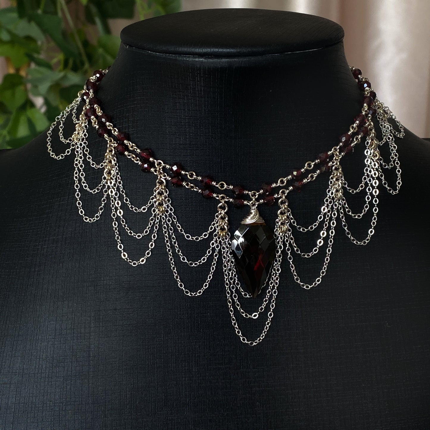 Persephone ~ Garnet & Argentium 2-Strand Chandelier Choker