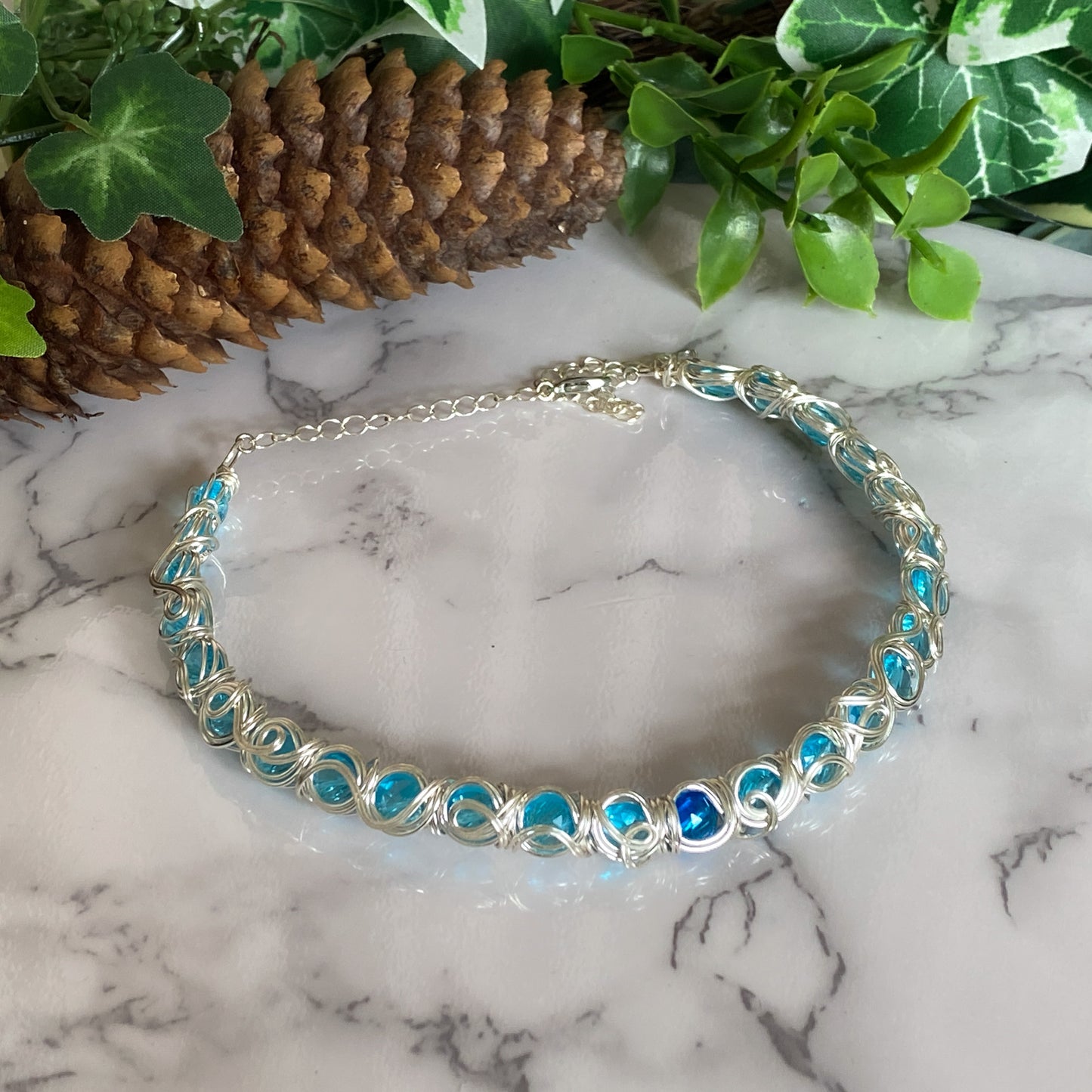 Sea Nymph ~ Glass Bead & Silver Overlay Wire Wrapped Cuff Choker