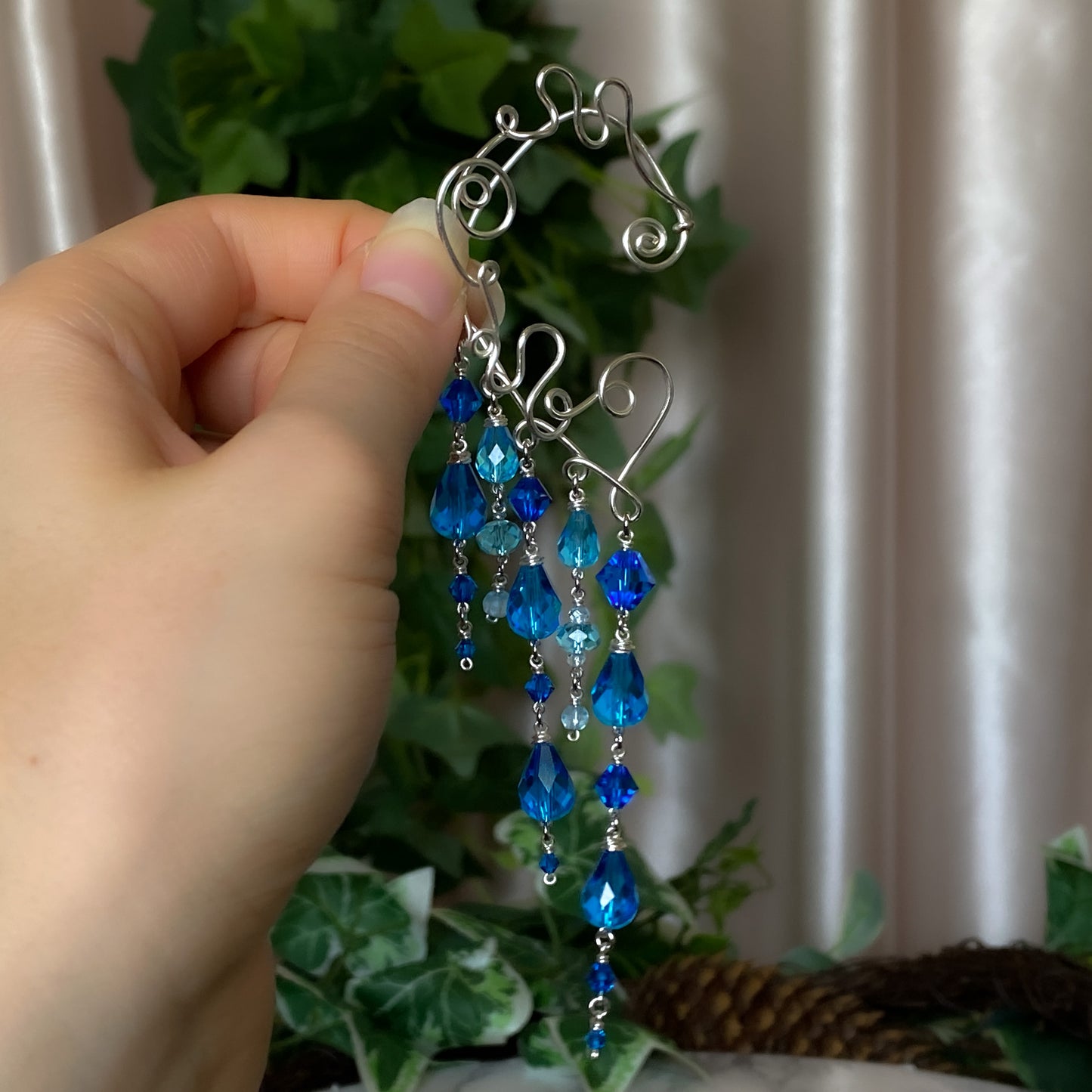 Calypso ~ Topaz, Glass, & Rhodium Overlay Water Nymph Ear Cuffs