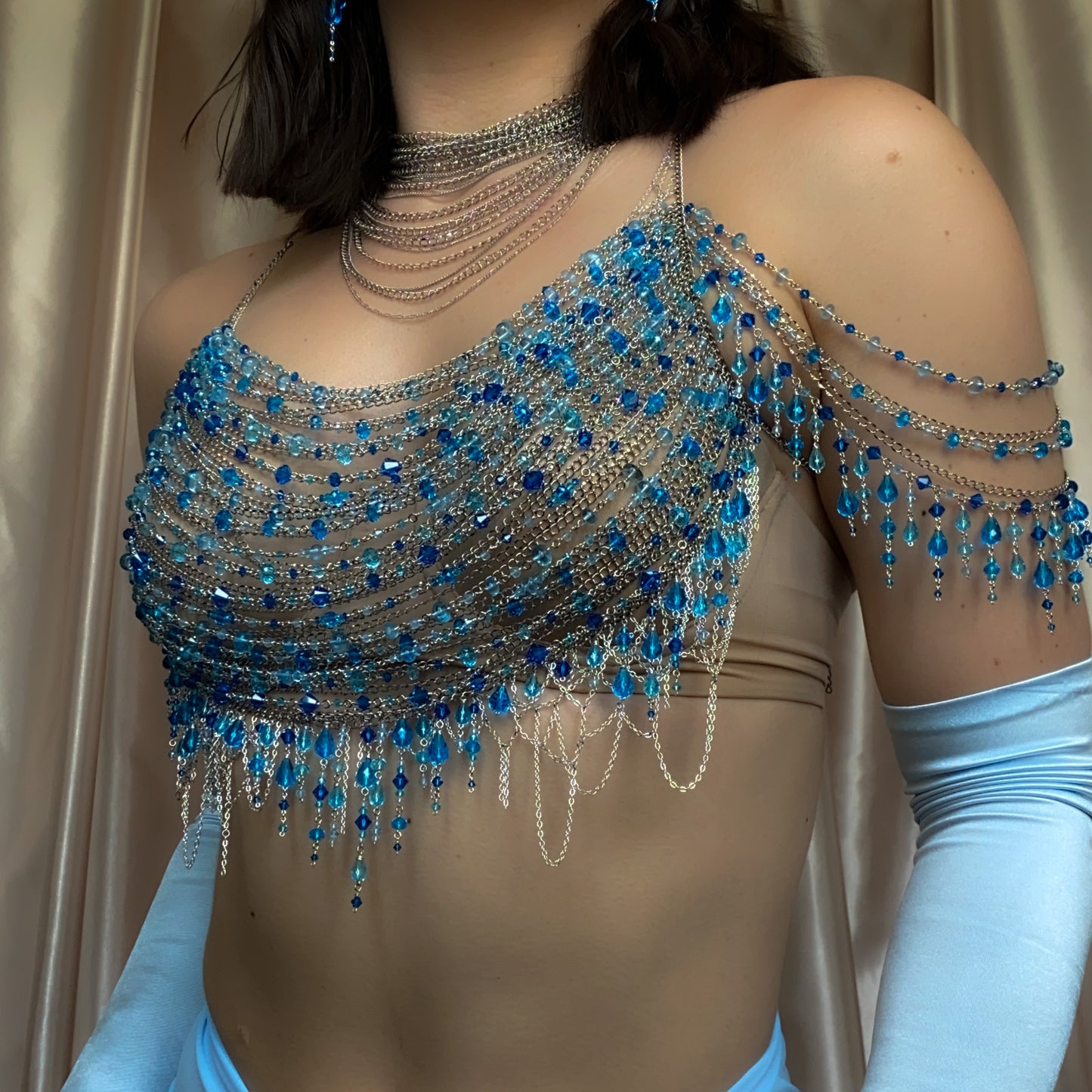 Calypso ~ Topaz, Glass, & Rhodium Overlay Water Nymph Bralette