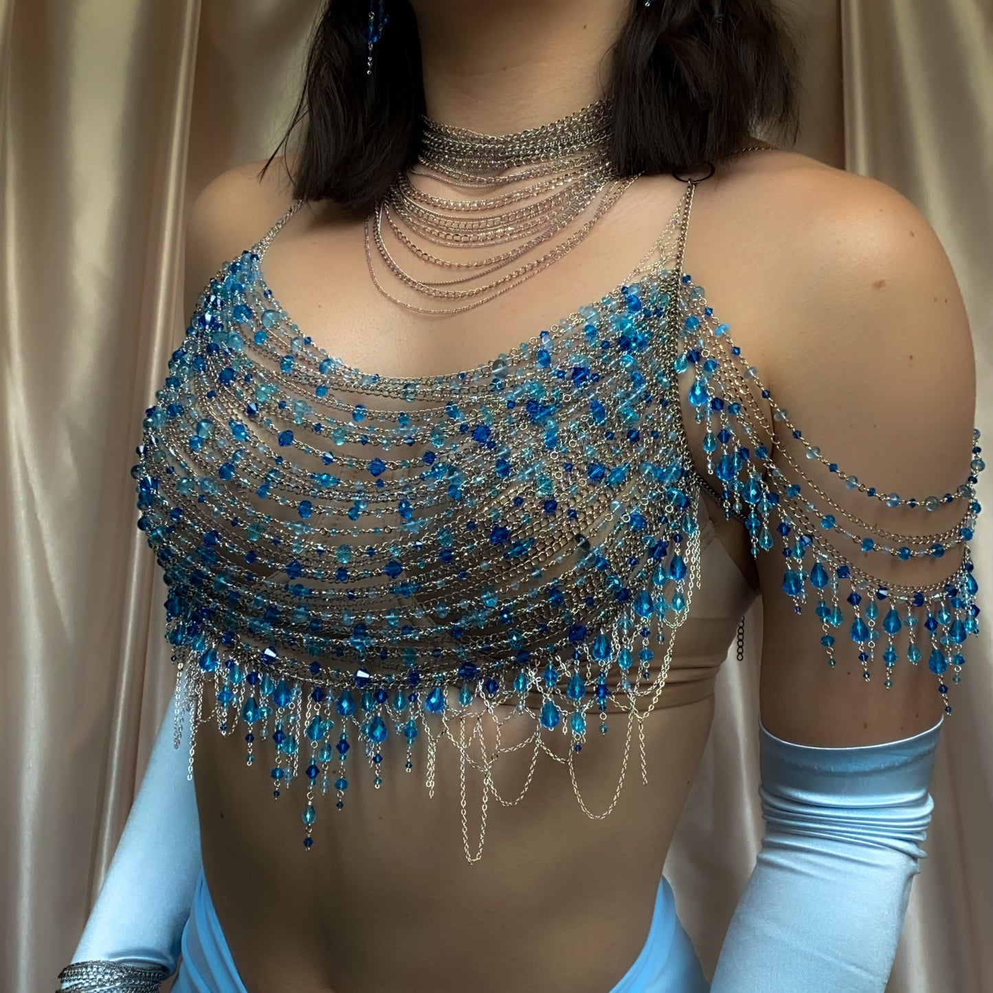 Calypso ~ Topaz, Glass, & Rhodium Overlay Water Nymph Bralette
