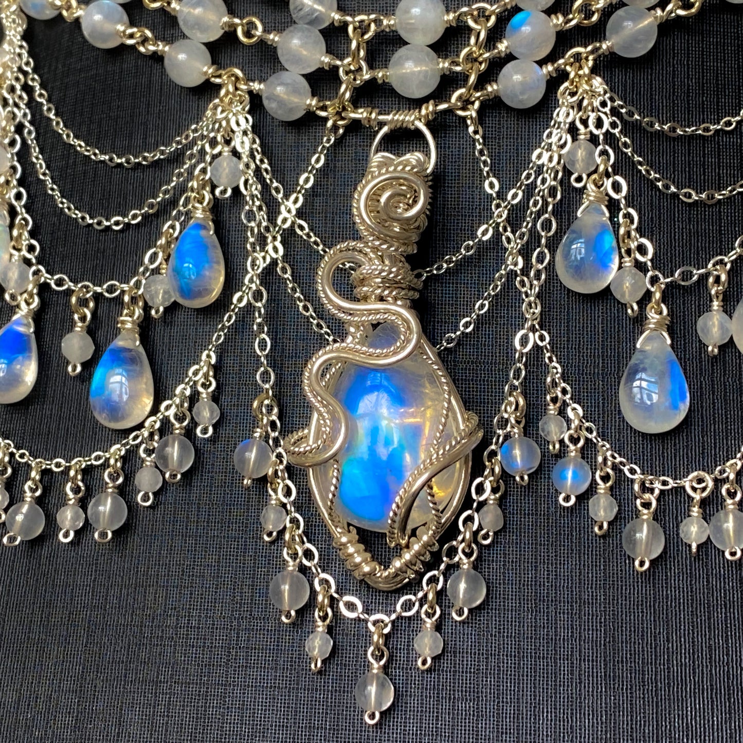 Alice ~ Moonstone & Argentium 3-Strand Chandelier Choker