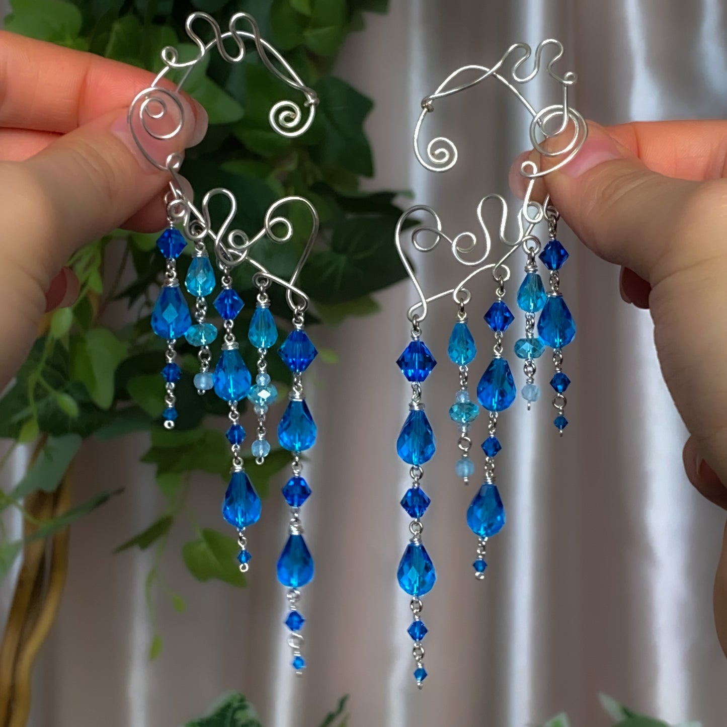 Calypso ~ Topaz, Glass, & Rhodium Overlay Water Nymph Ear Cuffs