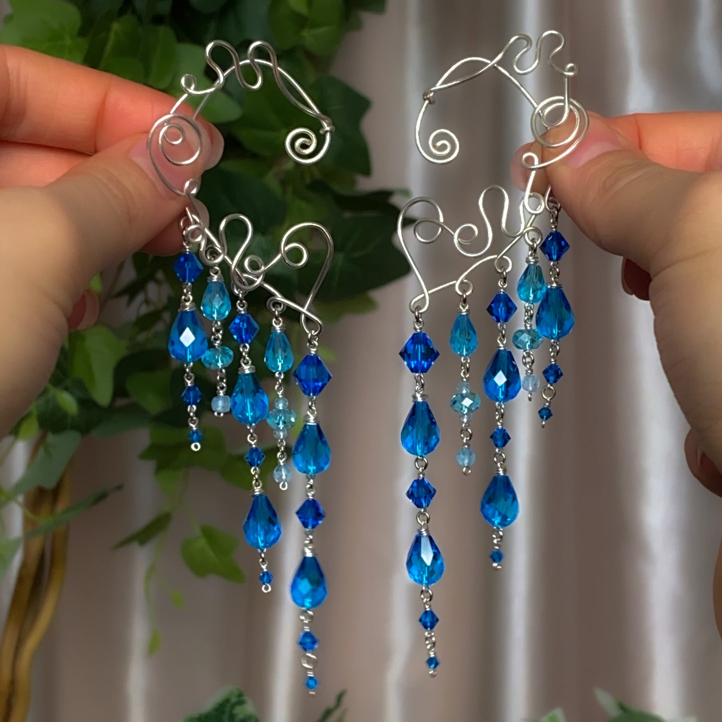 Calypso ~ Topaz, Glass, & Rhodium Overlay Water Nymph Ear Cuffs