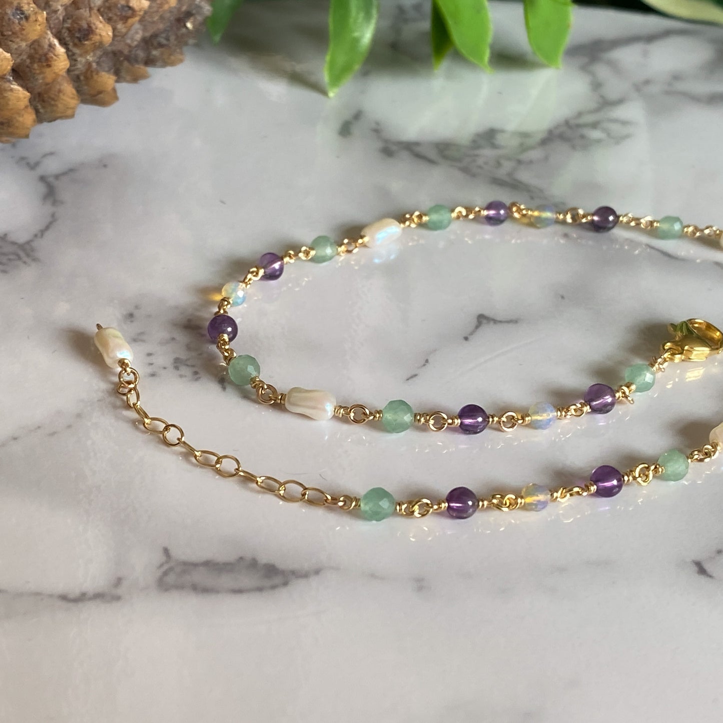 Summer Garden ~ Amethyst, Aventurine, Ethiopian Opal, Vintage Faux Pearl and 14k Gold Filled Choker