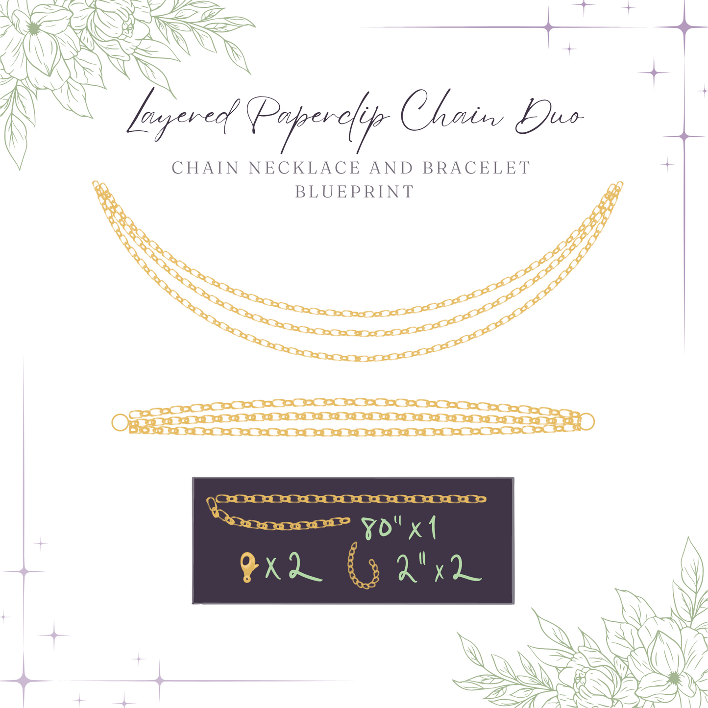 Layered Paperclip Chain Necklace and Bracelet Duo Blueprint Kit