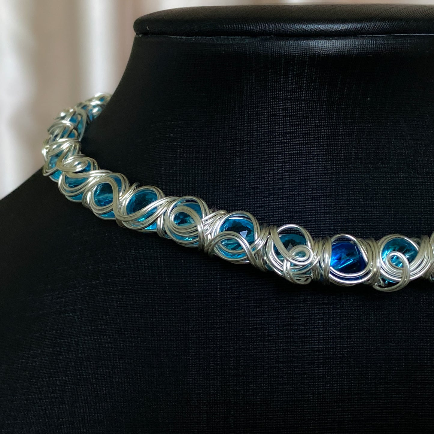 Sea Nymph ~ Glass Bead & Silver Overlay Wire Wrapped Cuff Choker