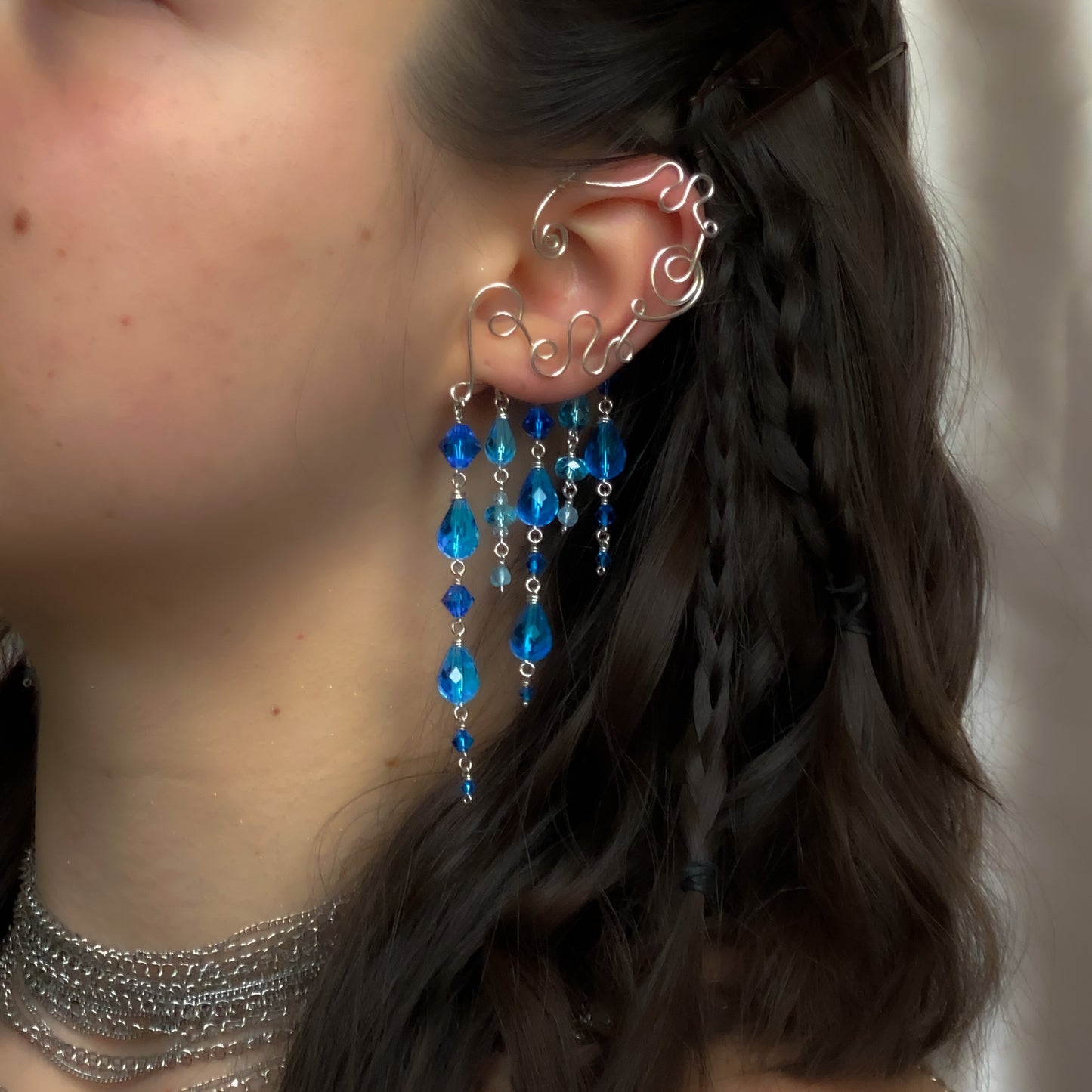 Calypso ~ Topaz, Glass, & Rhodium Overlay Water Nymph Ear Cuffs