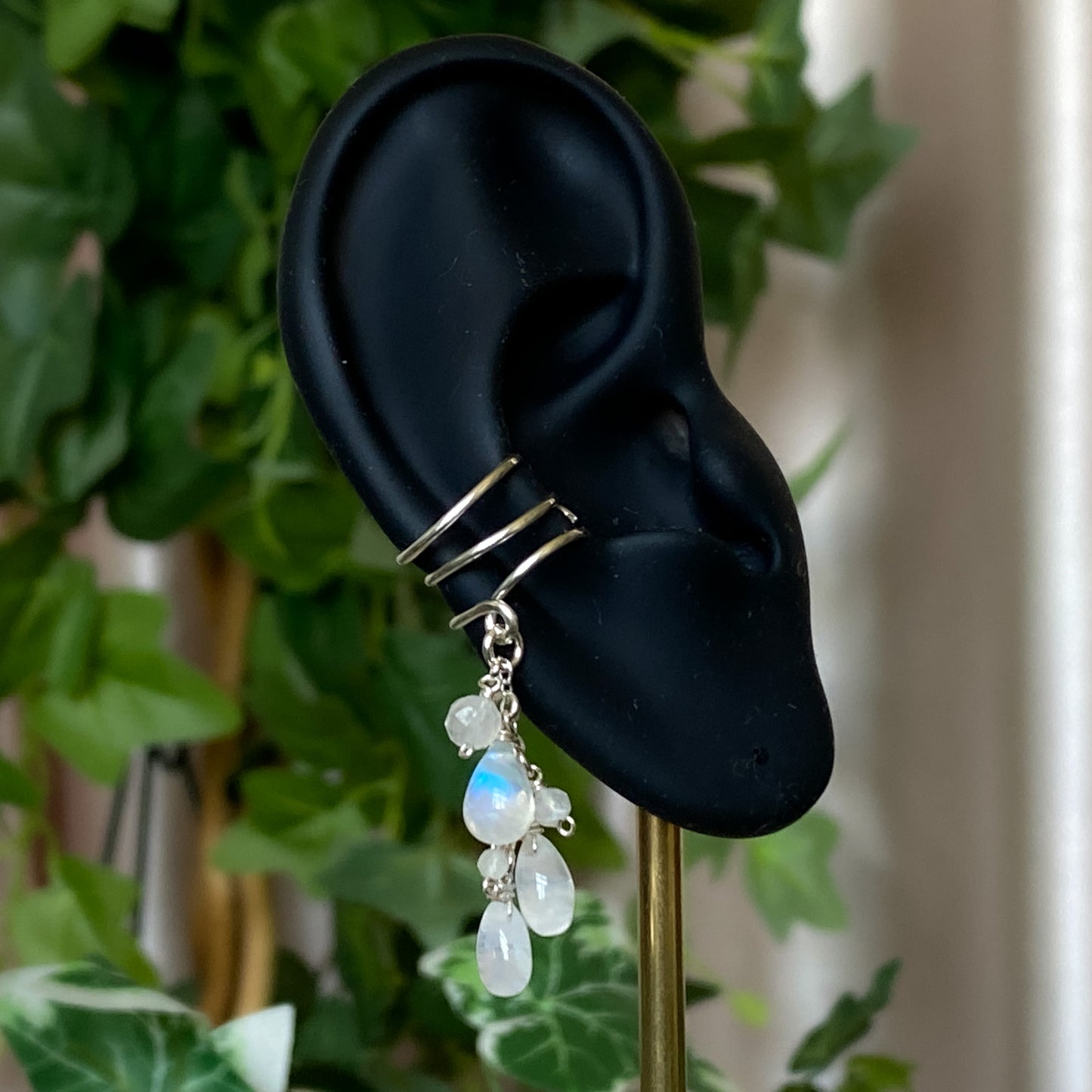 Alice ~ Moonstone & Argentium Layered Dangle Cuff