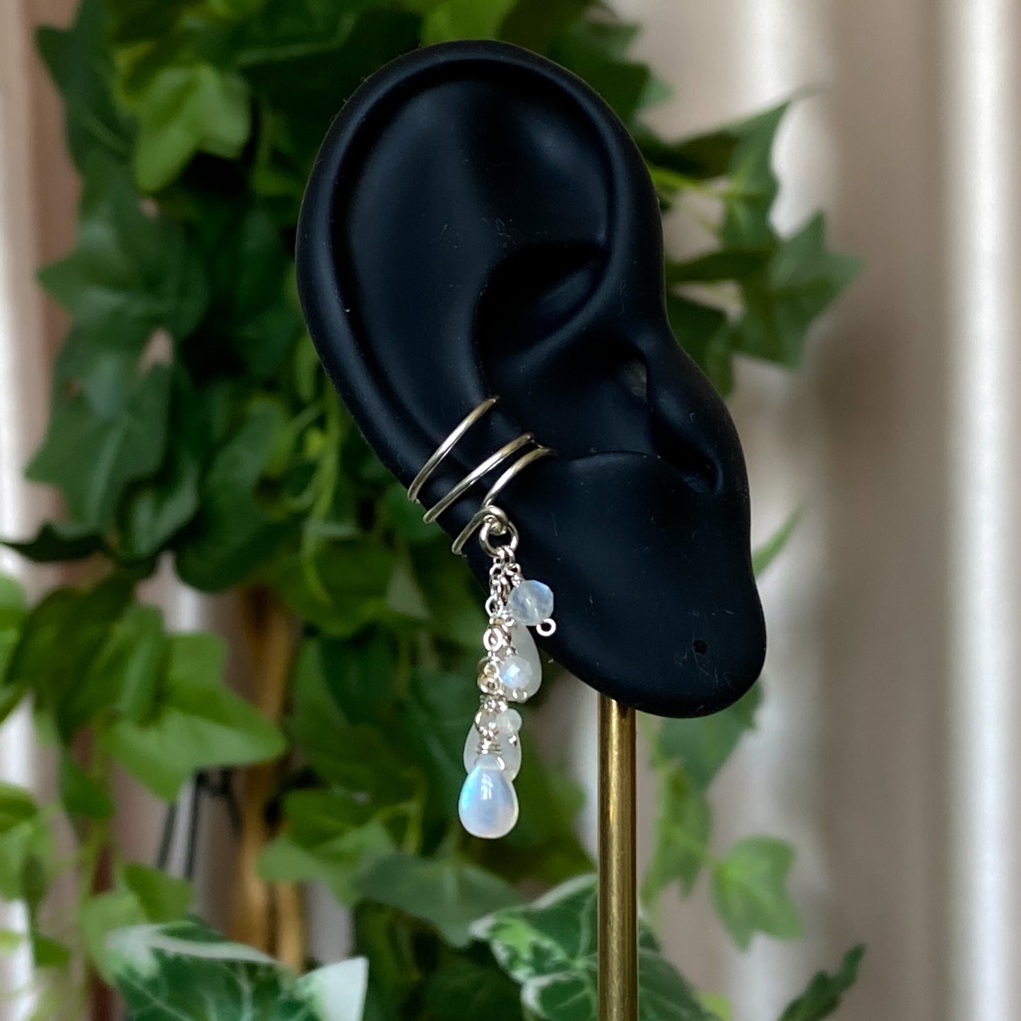 Alice ~ Moonstone & Argentium Layered Dangle Cuff