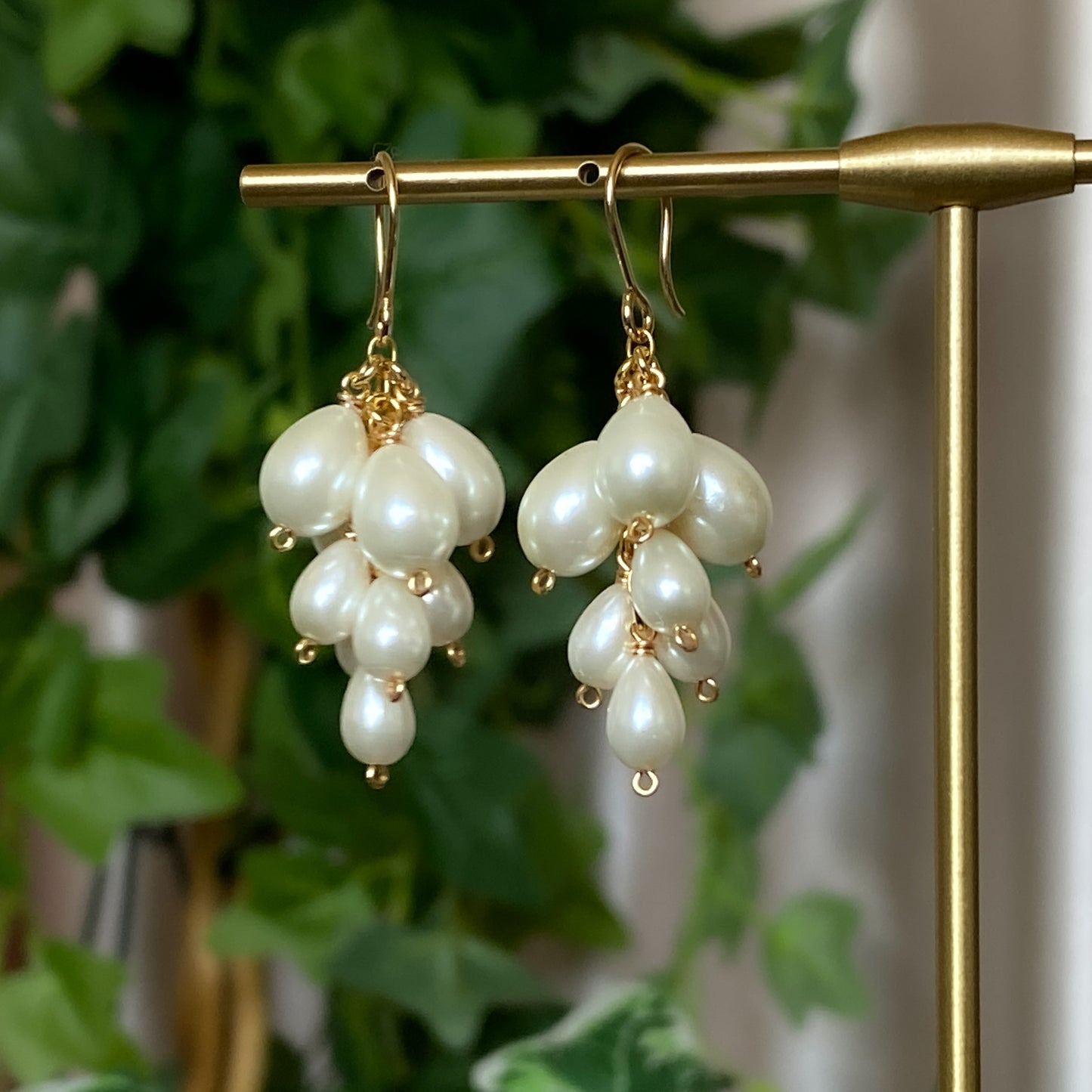 Venus II ~ Glass Pearl & Gold Overlay Layered Dangles