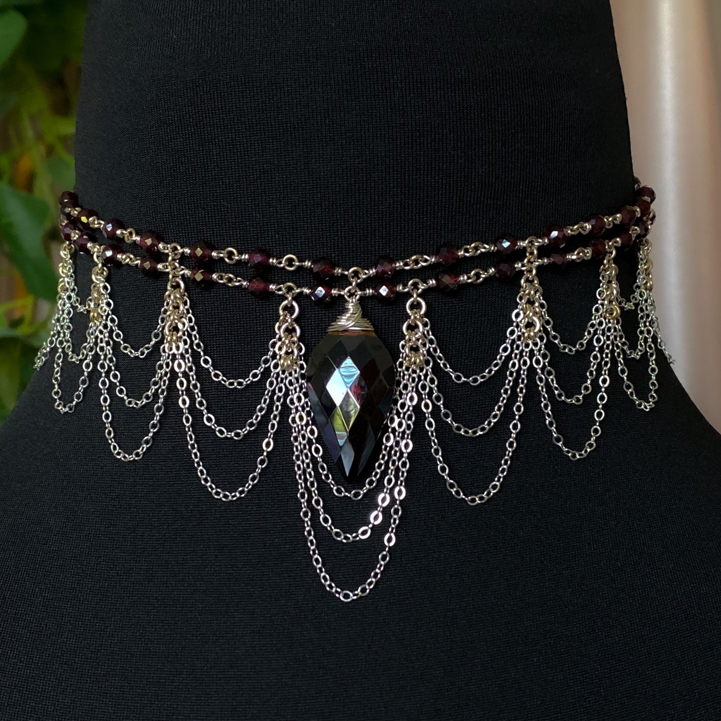 Persephone ~ Garnet & Argentium 2-Strand Chandelier Choker