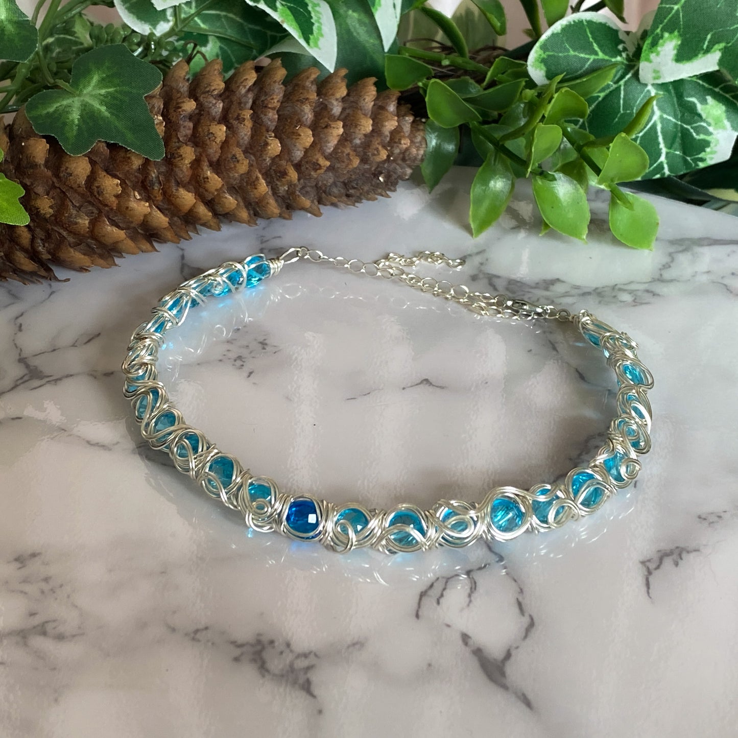 Sea Nymph ~ Glass Bead & Silver Overlay Wire Wrapped Cuff Choker