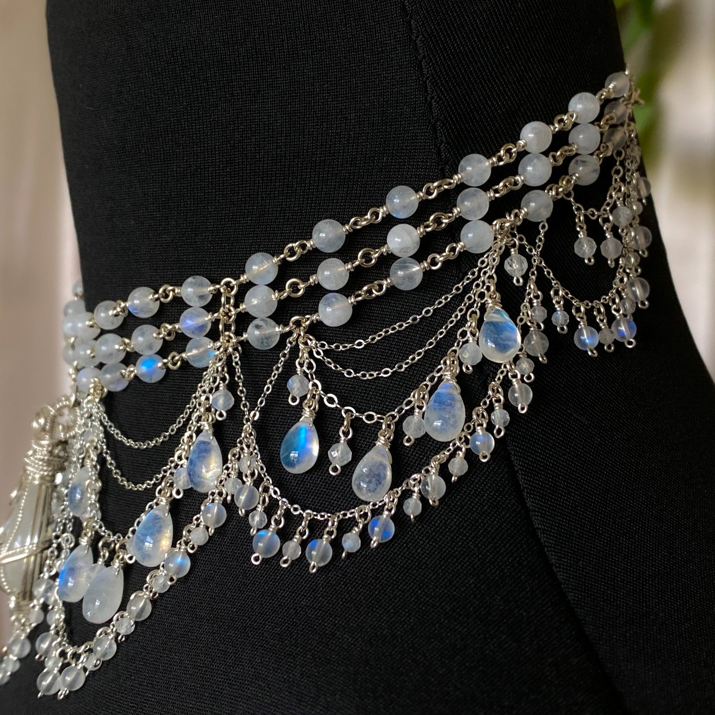 Alice ~ Moonstone & Argentium 3-Strand Chandelier Choker