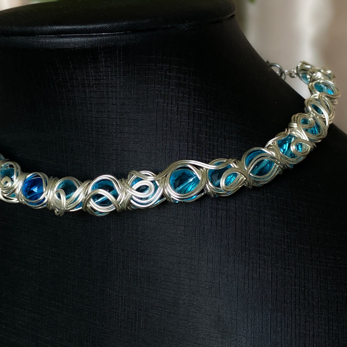 Sea Nymph ~ Glass Bead & Silver Overlay Wire Wrapped Cuff Choker