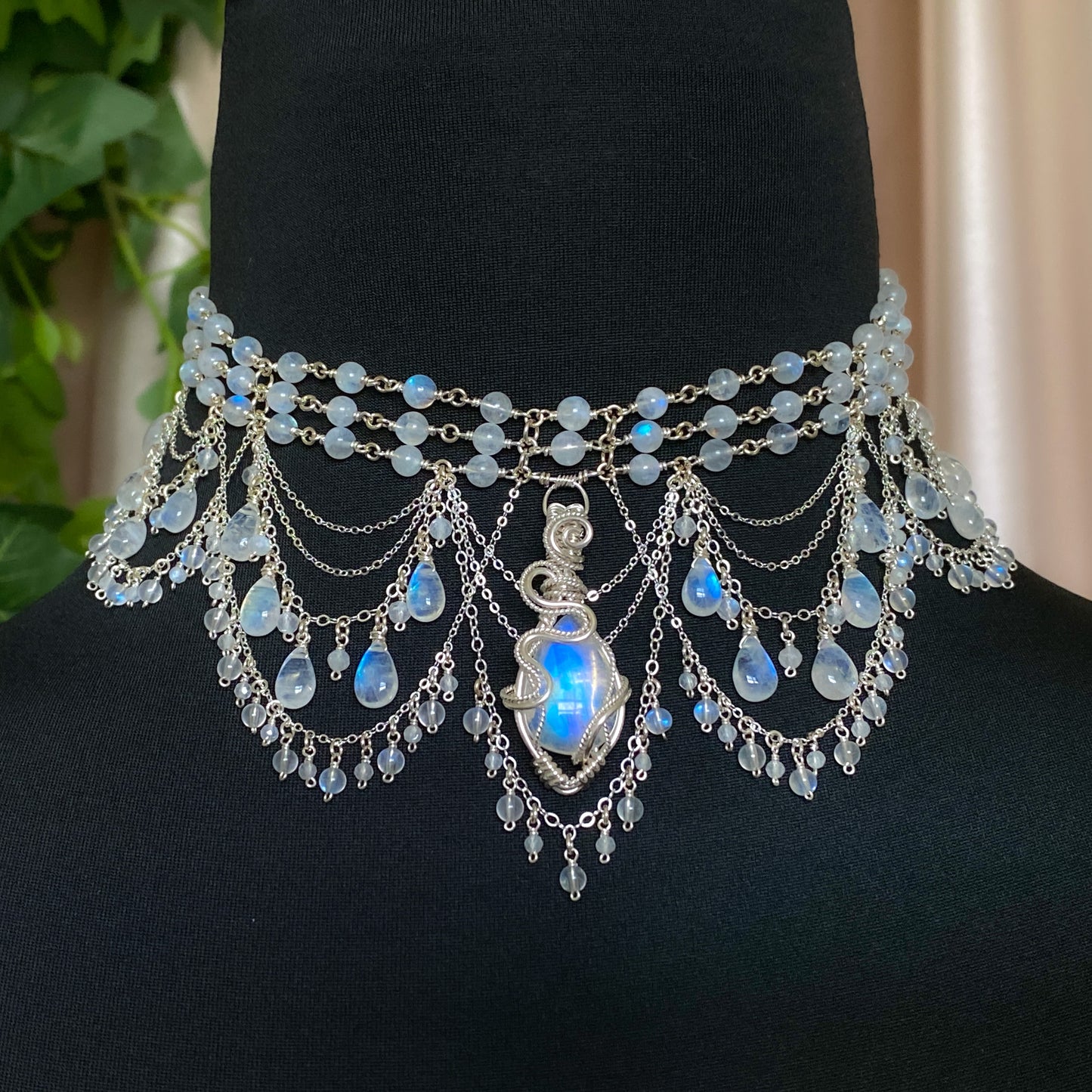 Alice ~ Moonstone & Argentium 3-Strand Chandelier Choker