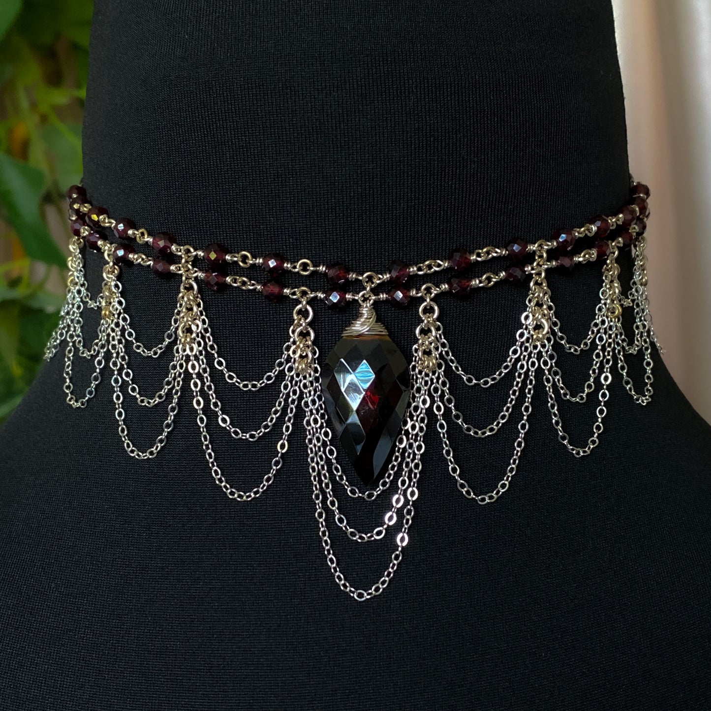 Persephone ~ Garnet & Argentium 2-Strand Chandelier Choker