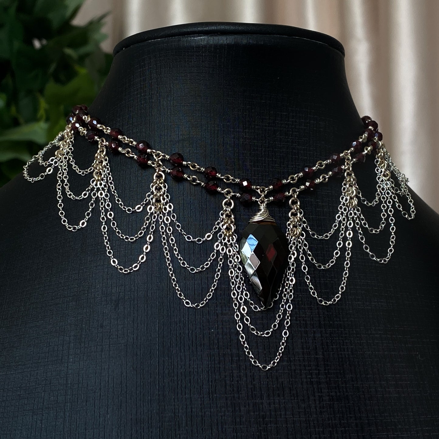 Persephone ~ Garnet & Argentium 2-Strand Chandelier Choker