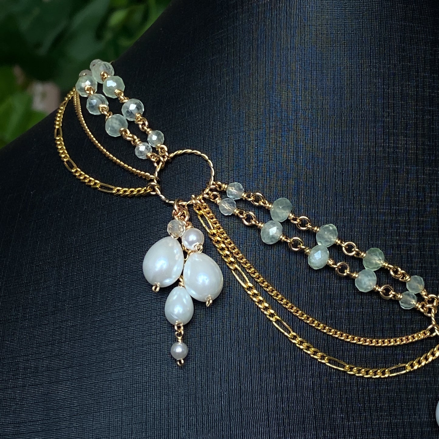 Lily of the Valley ~ Glass Pearl, Prehnite, and 14k Gold Filled 2-Strand Choker