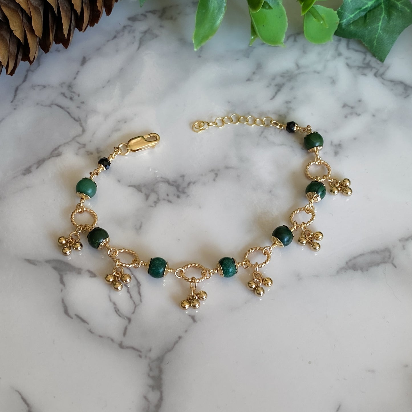Laurel ~ African Green Jade and 14k Gold Filled Charm Bracelet
