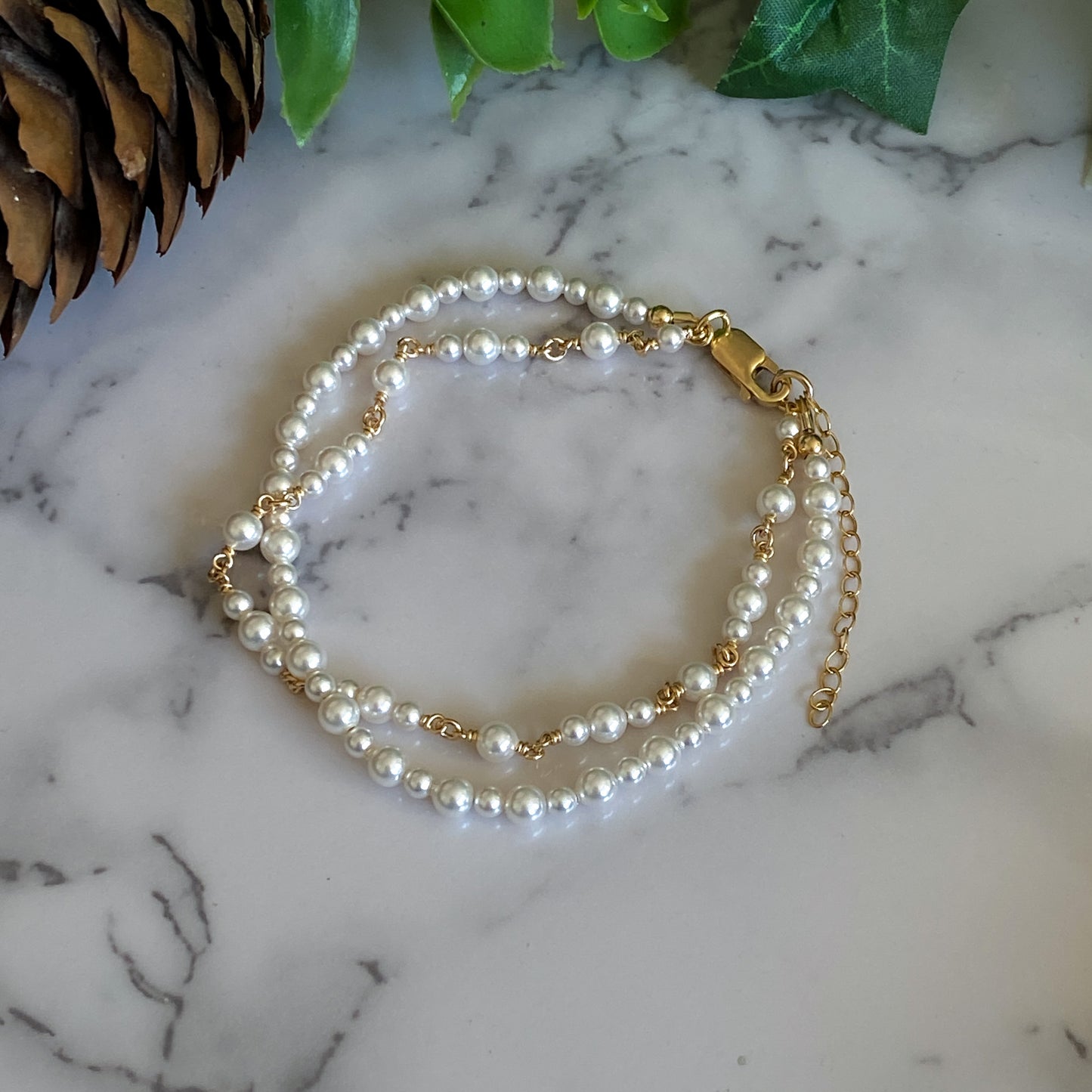 Divinia ~ Glass Pearl and 14k Gold Filled 2-Strand Bracelet