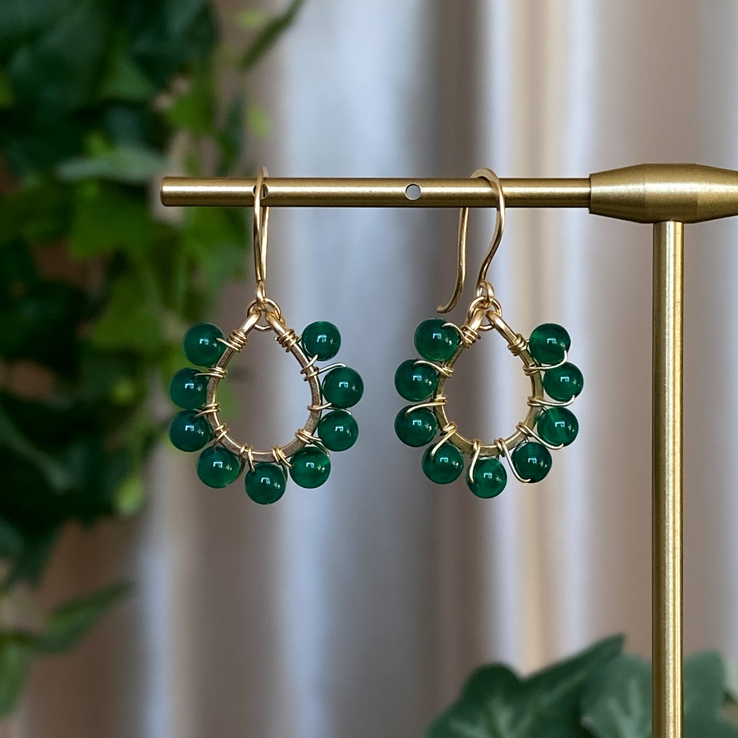 Daphne ~ Green Onyx and 14k Gold Filled Wire Wrapped Earrings