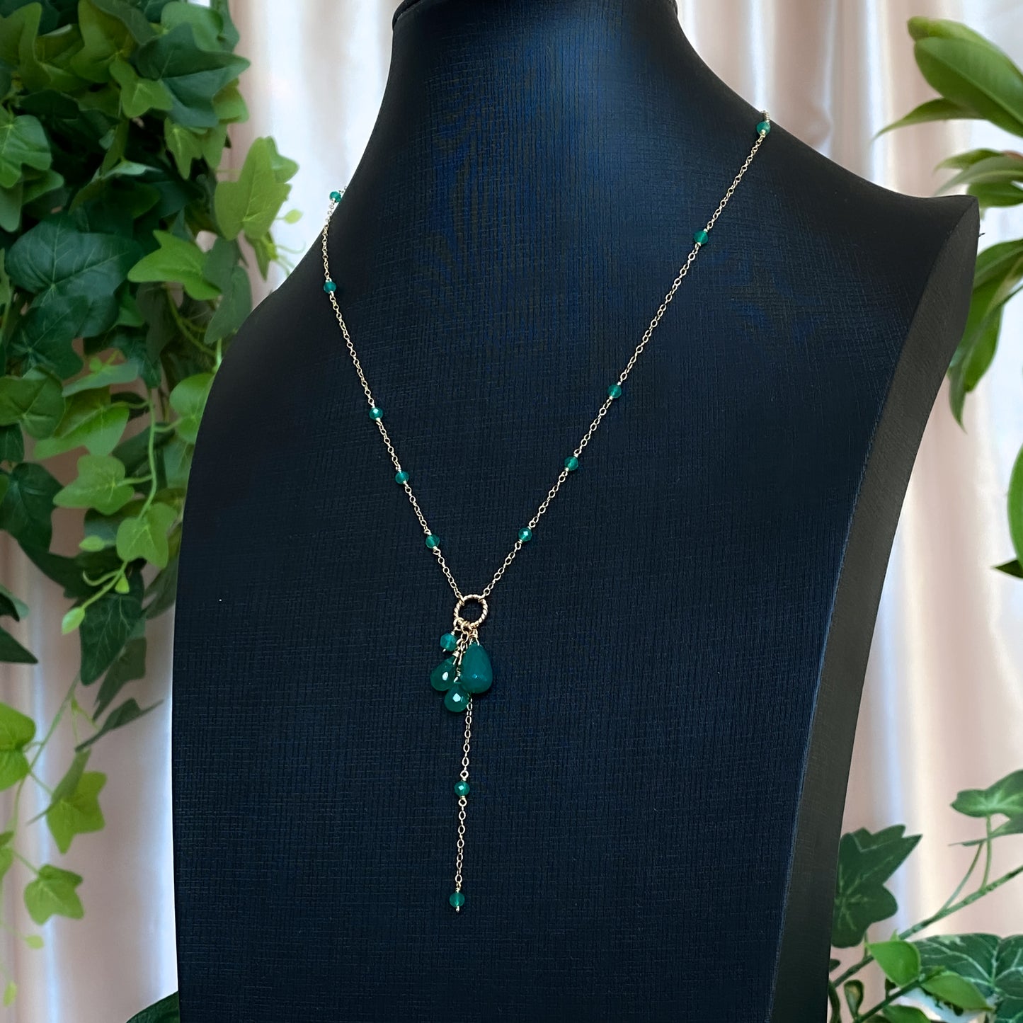 Daphne ~ Green Onyx and 14k Gold Filled Charm Necklace