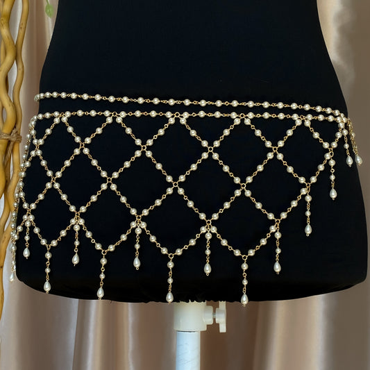 Custom Crystal Pearl Fishnet Waist Chain